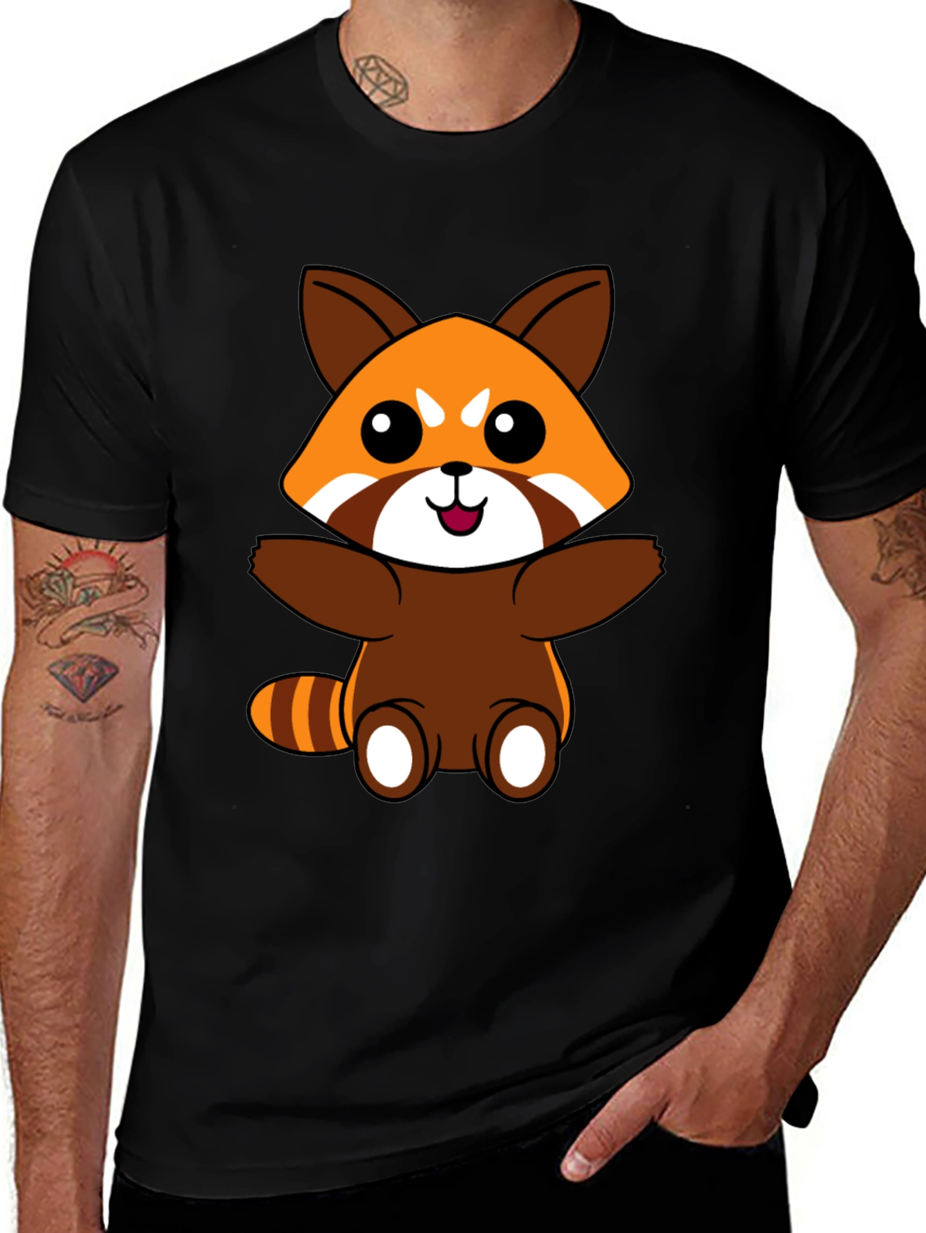 Variant 9 of Cute Red Panda Graphic T-Shirt - Black