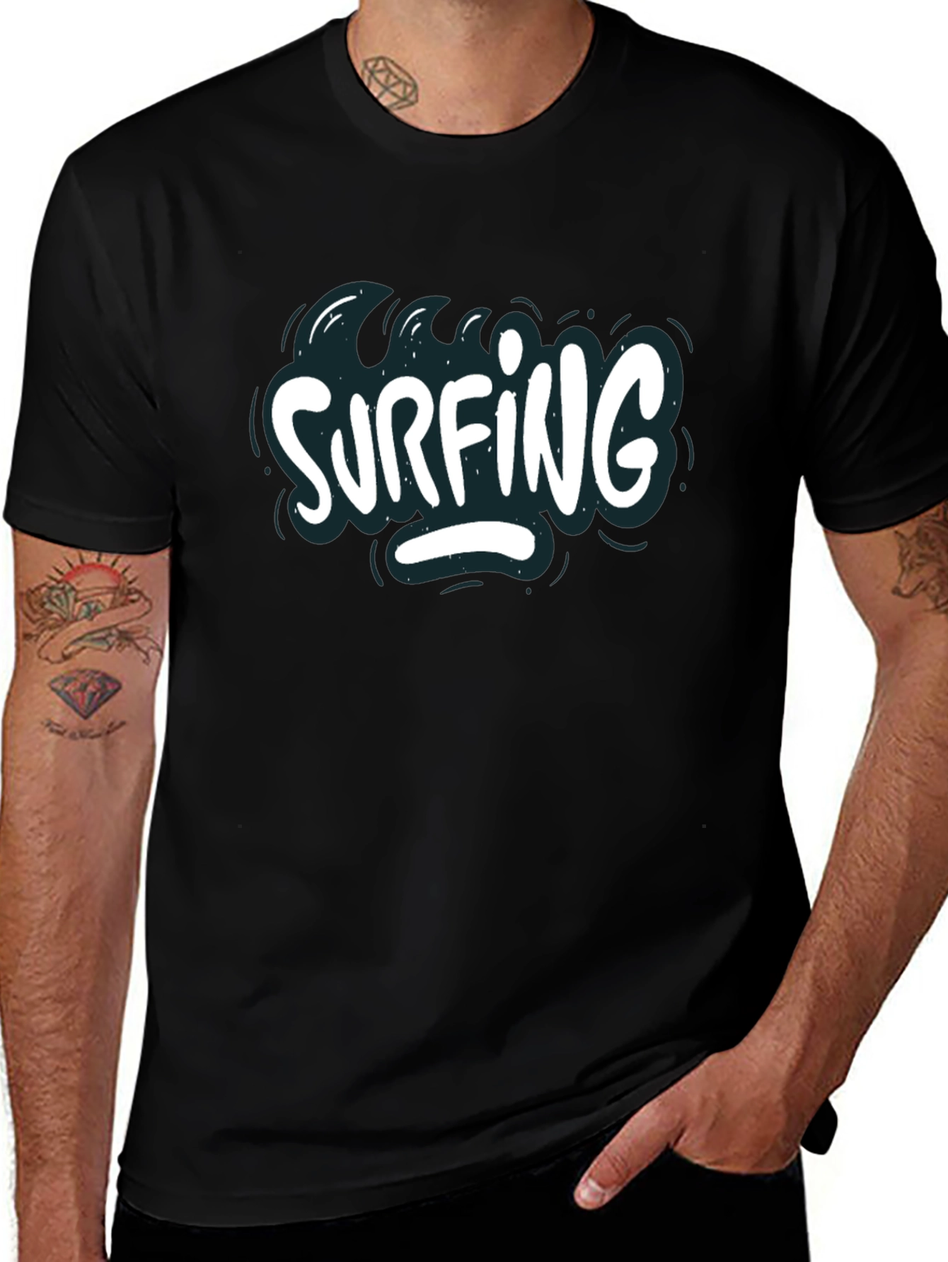 Variant 22 of Surfing Graphic Black T-Shirt