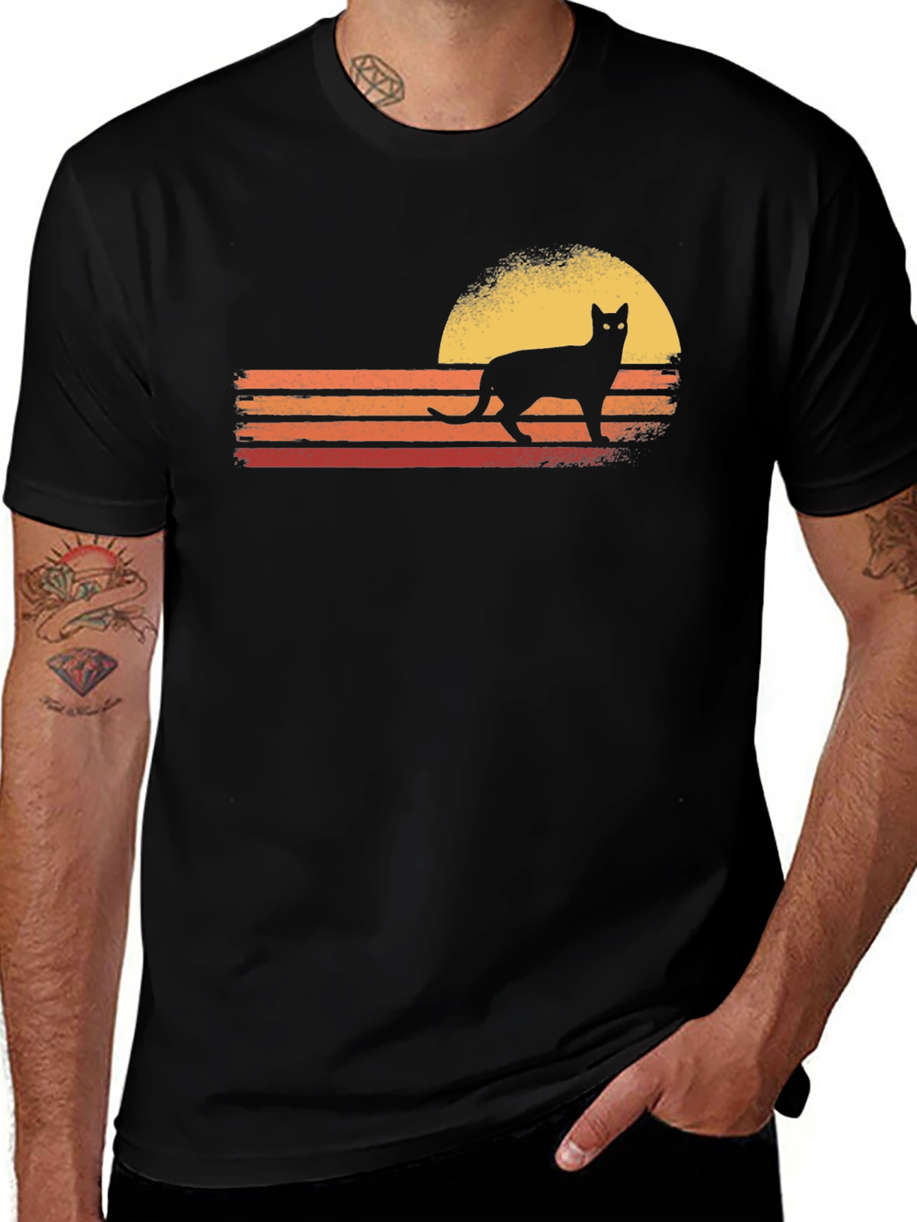 Variant 19 of Retro Cat Silhouette T-Shirt - Vintage Sunset Design