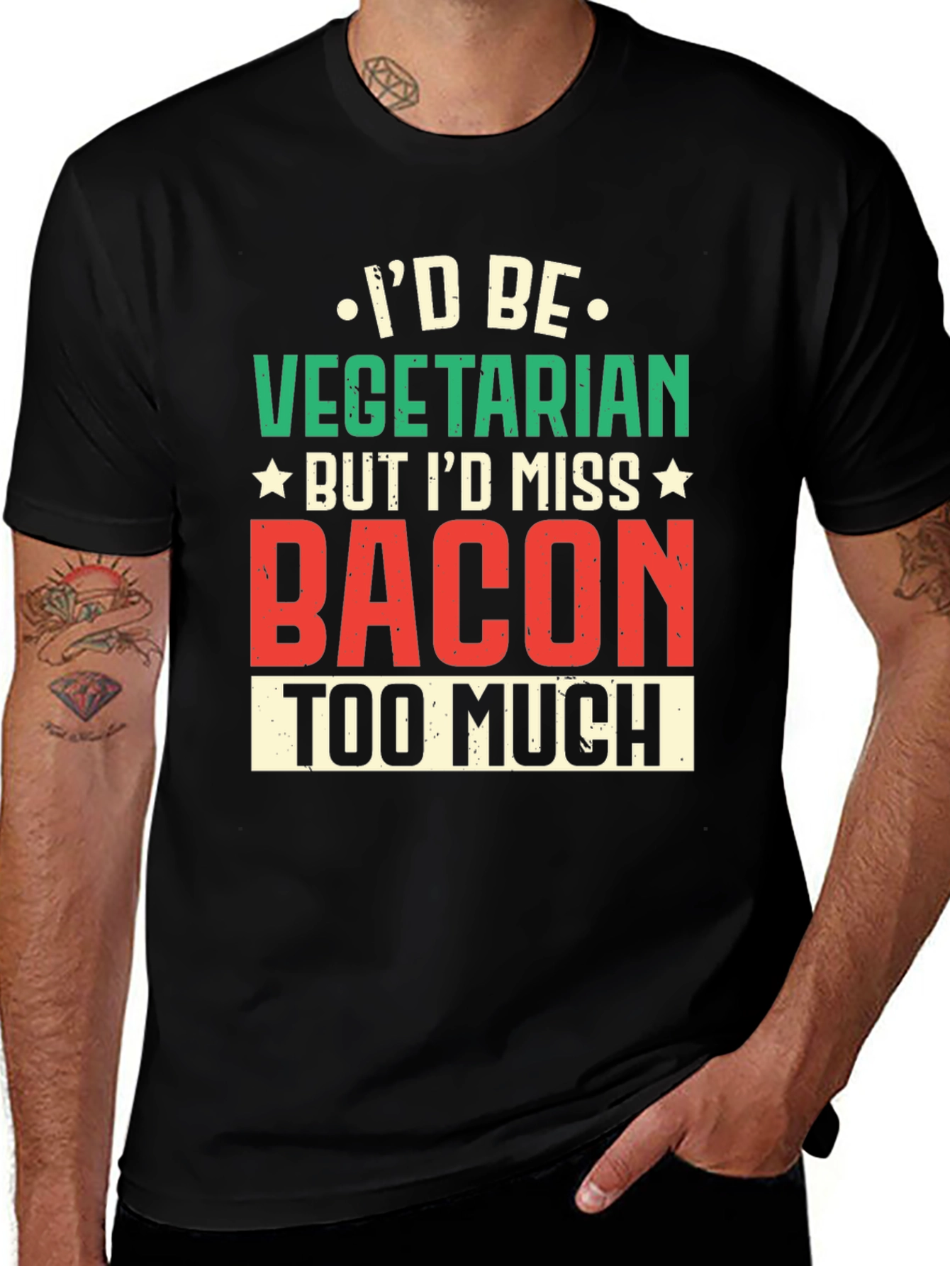 Variant 6 of Funny Vegetarian Bacon Graphic T-Shirt