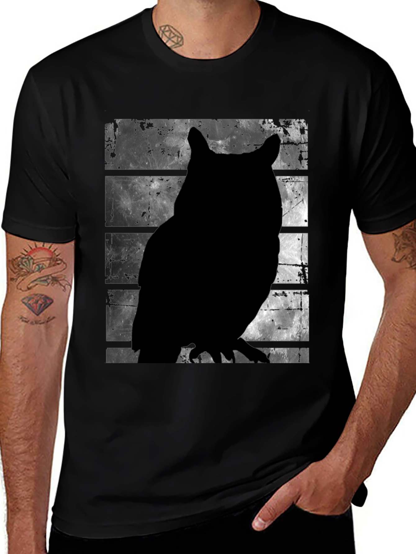 Variant 17 of Owl Silhouette Graphic Tee - Men's Black T-Shirt