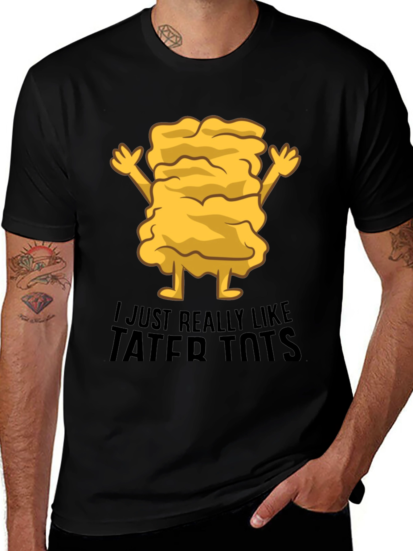 Variant 18 of Funny Tater Tots Graphic Black T-Shirt