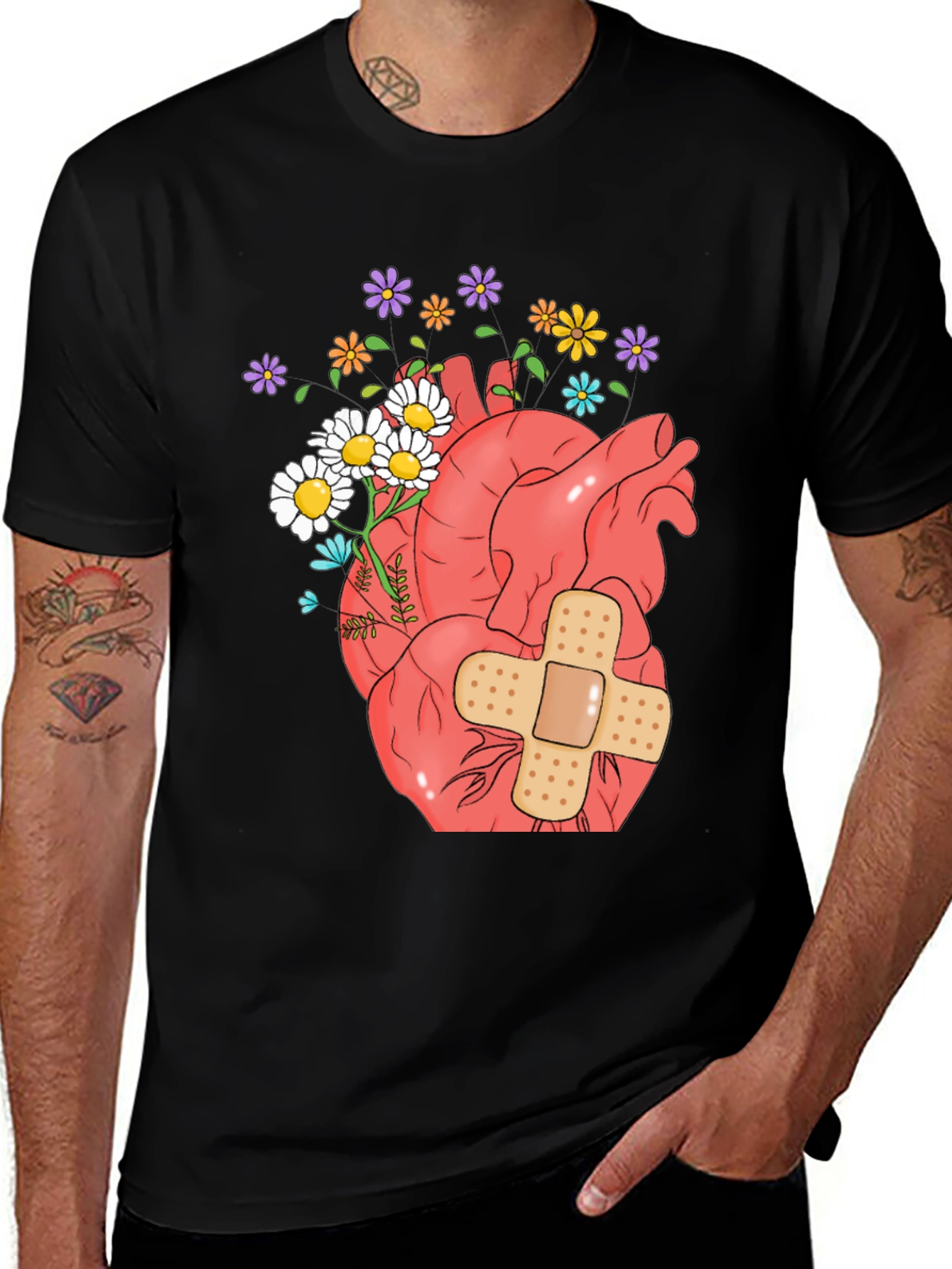 Variant 8 of Anatomical Heart & Flowers Graphic T-Shirt