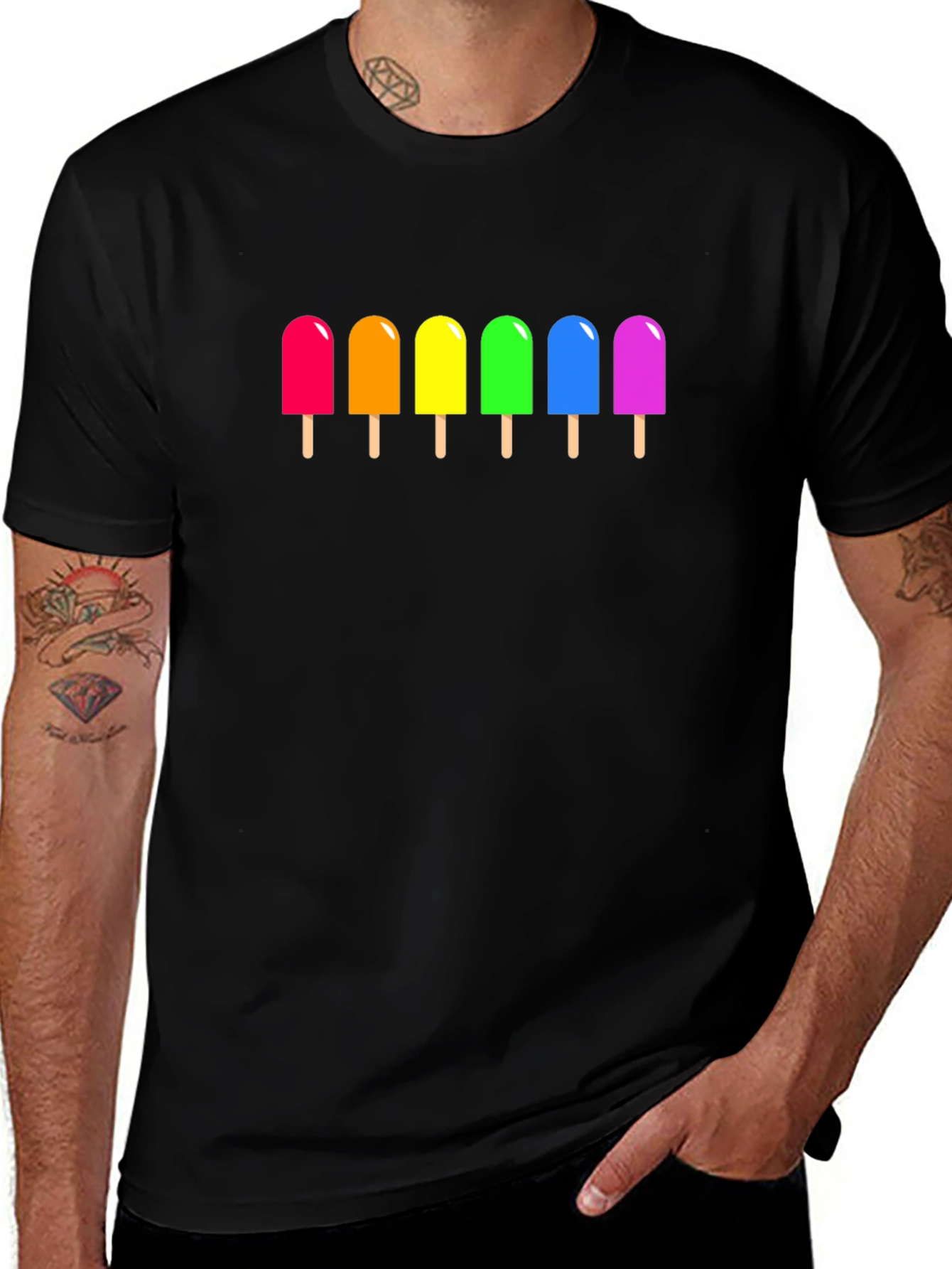 Variant 5 of Rainbow Popsicle Graphic Tee - Black Casual T-Shirt