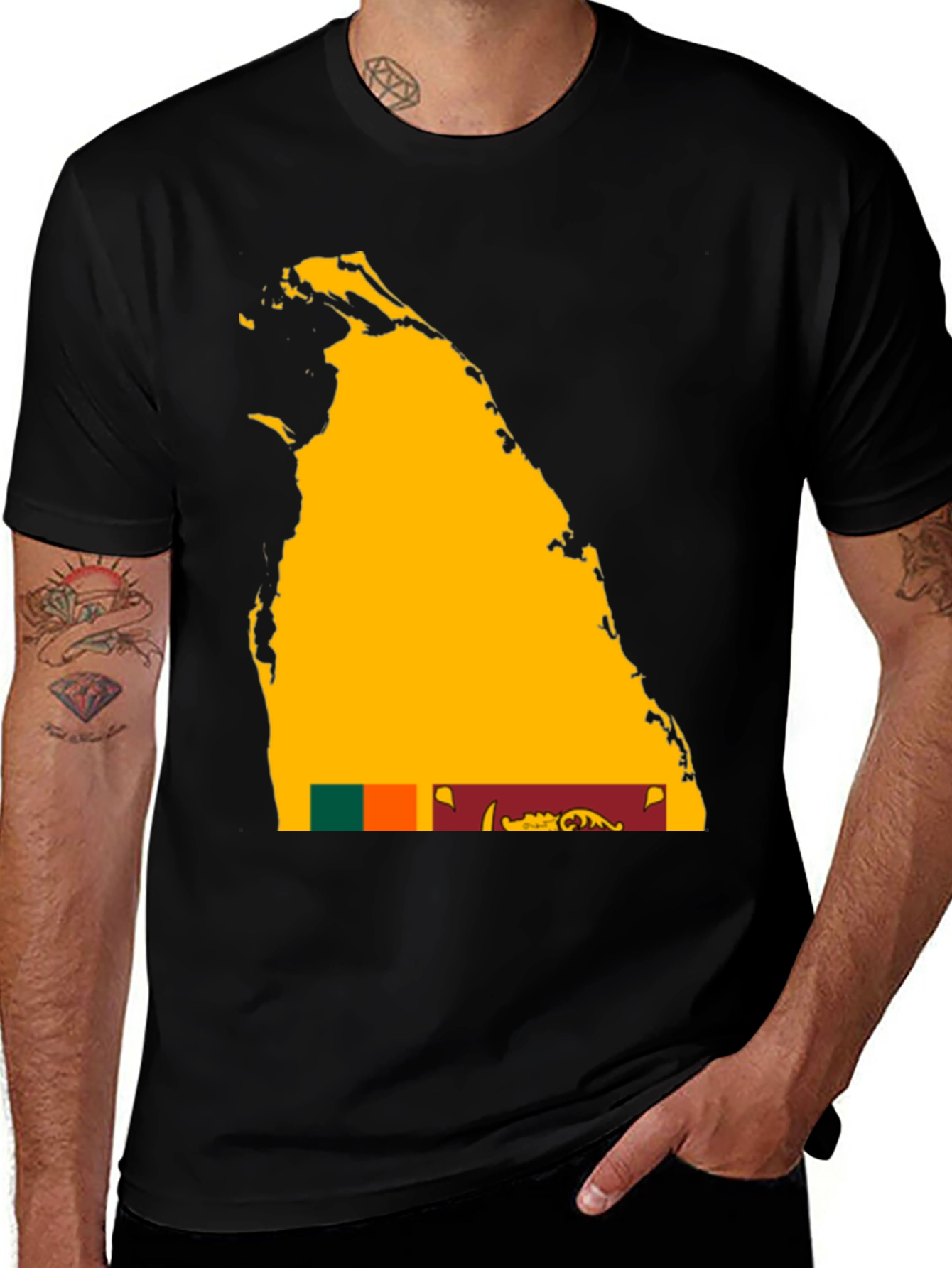 Sri Lanka Map Flag Graphic T-Shirt - Black