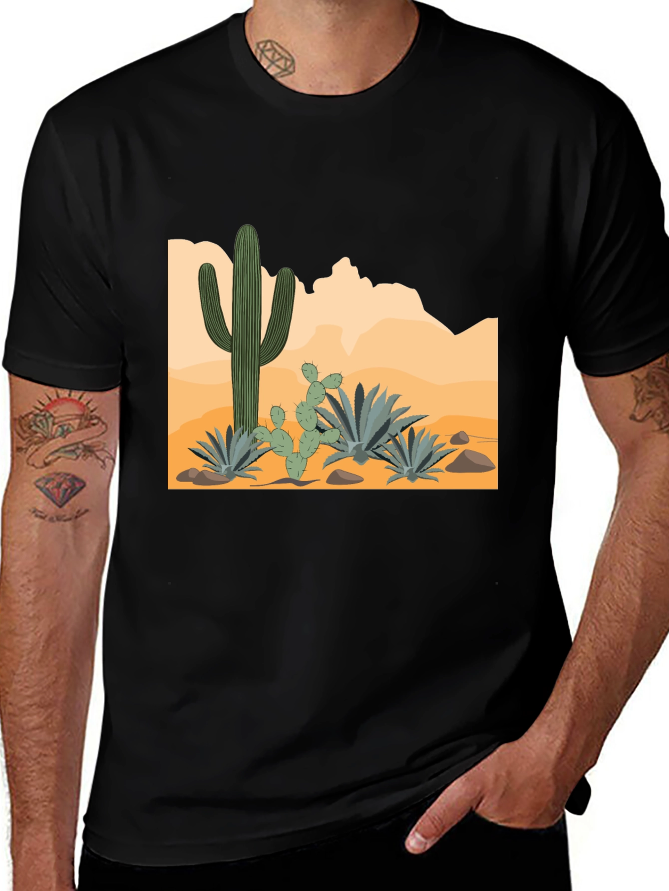 Variant 2 of Desert Scene Graphic Tee - Black Cotton Blend