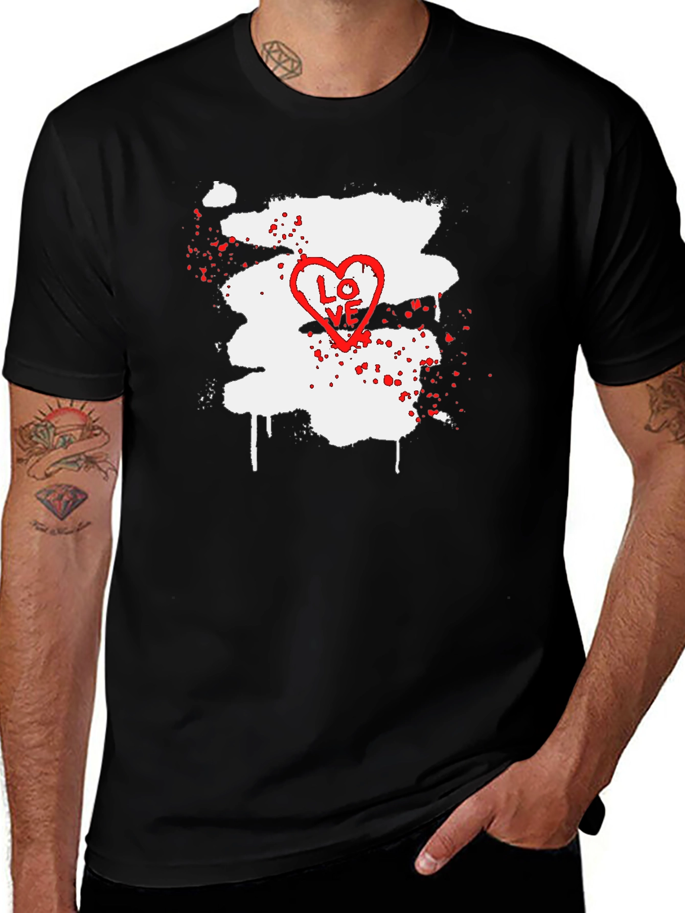 Variant 12 of LOVE Heart Splatter Graphic Tee - Black