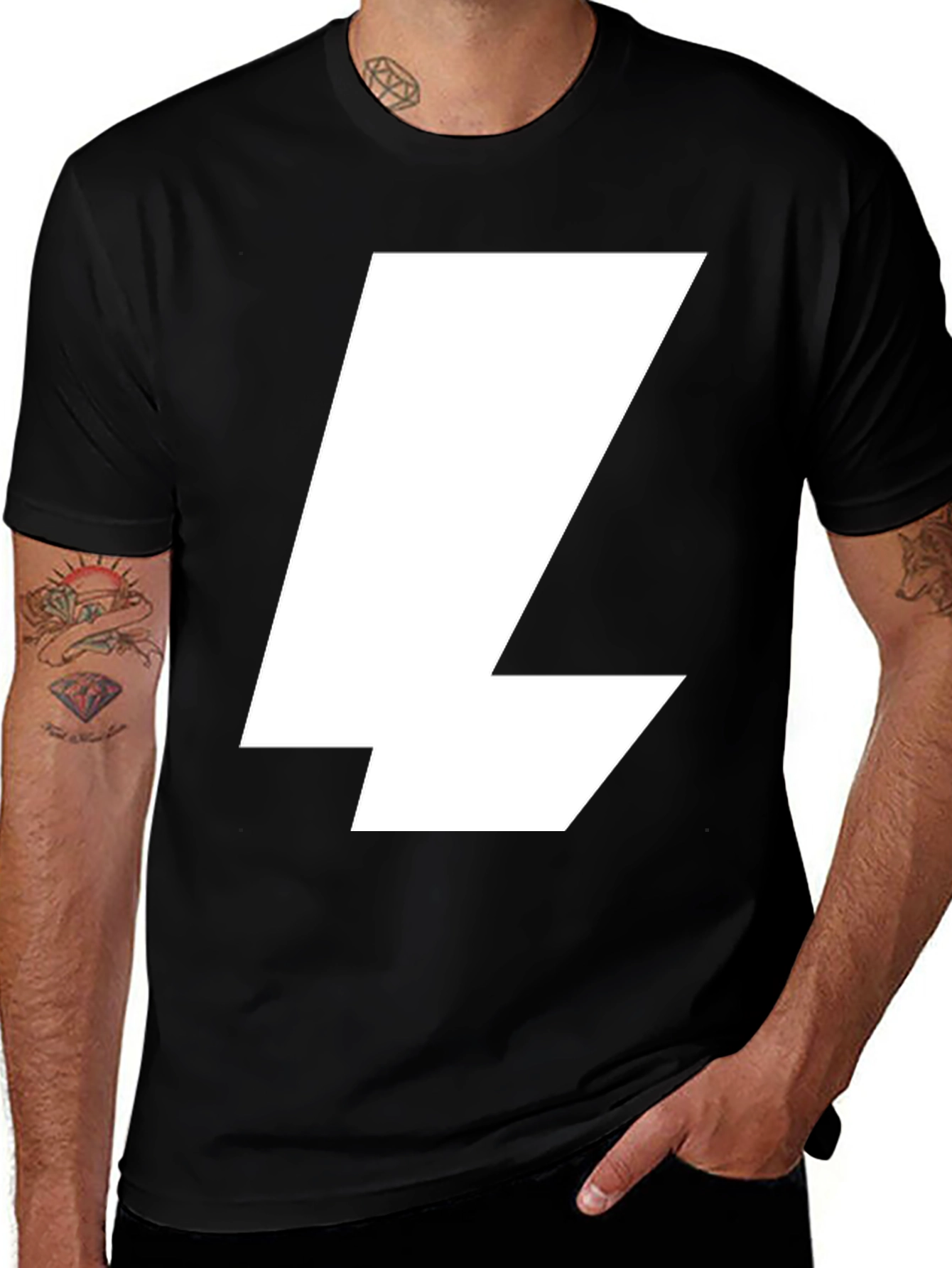 Variant 11 of Minimalist Black T-Shirt with White Lightning Bolt