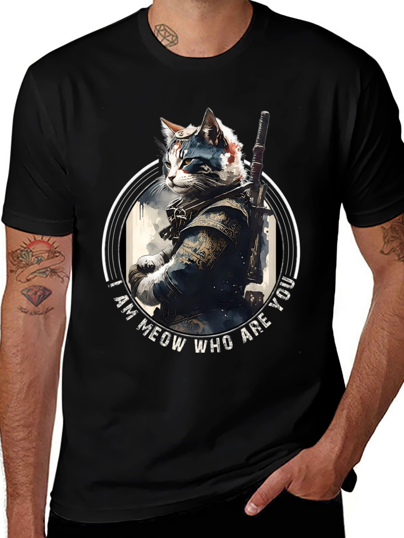 Cat Samurai T-Shirt - I am Meow Who Are You?