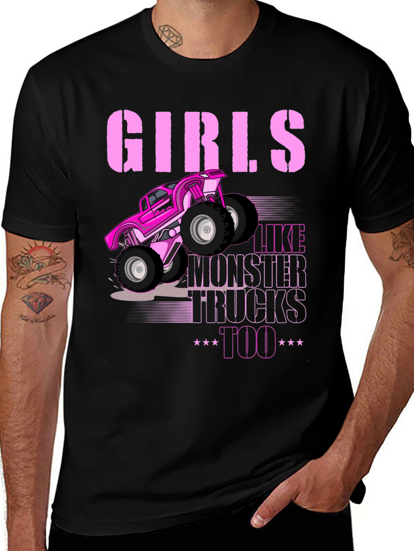 Variant 24 of Girls Like Monster Trucks Too - Black Graphic Tee