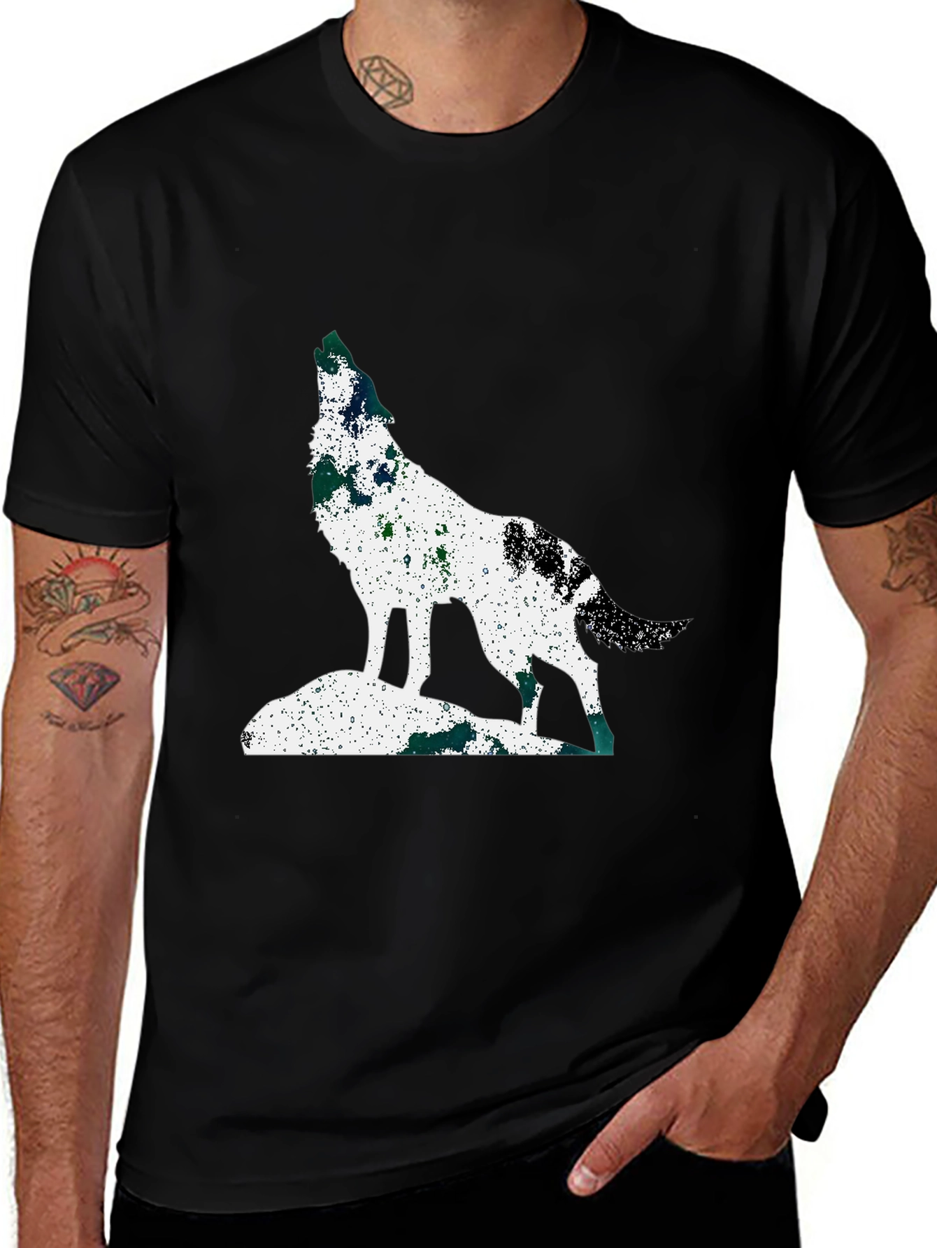 Variant 22 of Wolf Graphic Print Men's Black T-Shirt