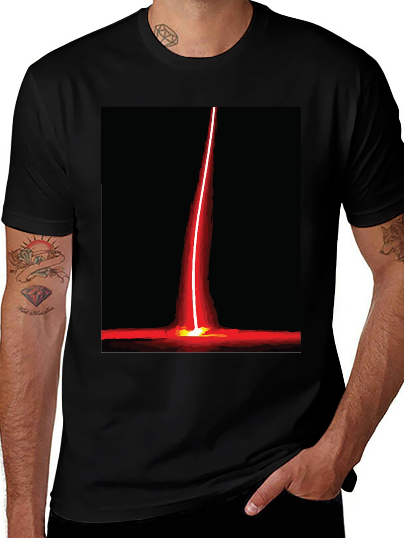 Variant 21 of Red Beam Graphic Tee - Bold Artistic Design