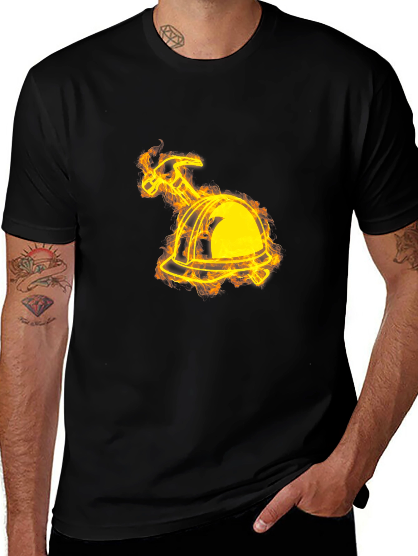 Variant 28 of Fiery Hard Hat Graphic Tee - Black Cotton Shirt