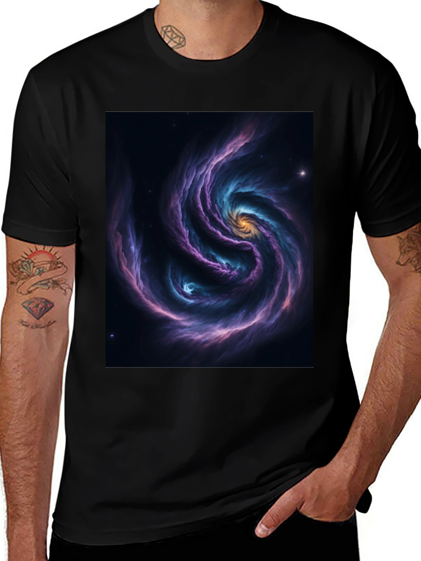 Variant 17 of Nebula Swirl Graphic Black T-Shirt