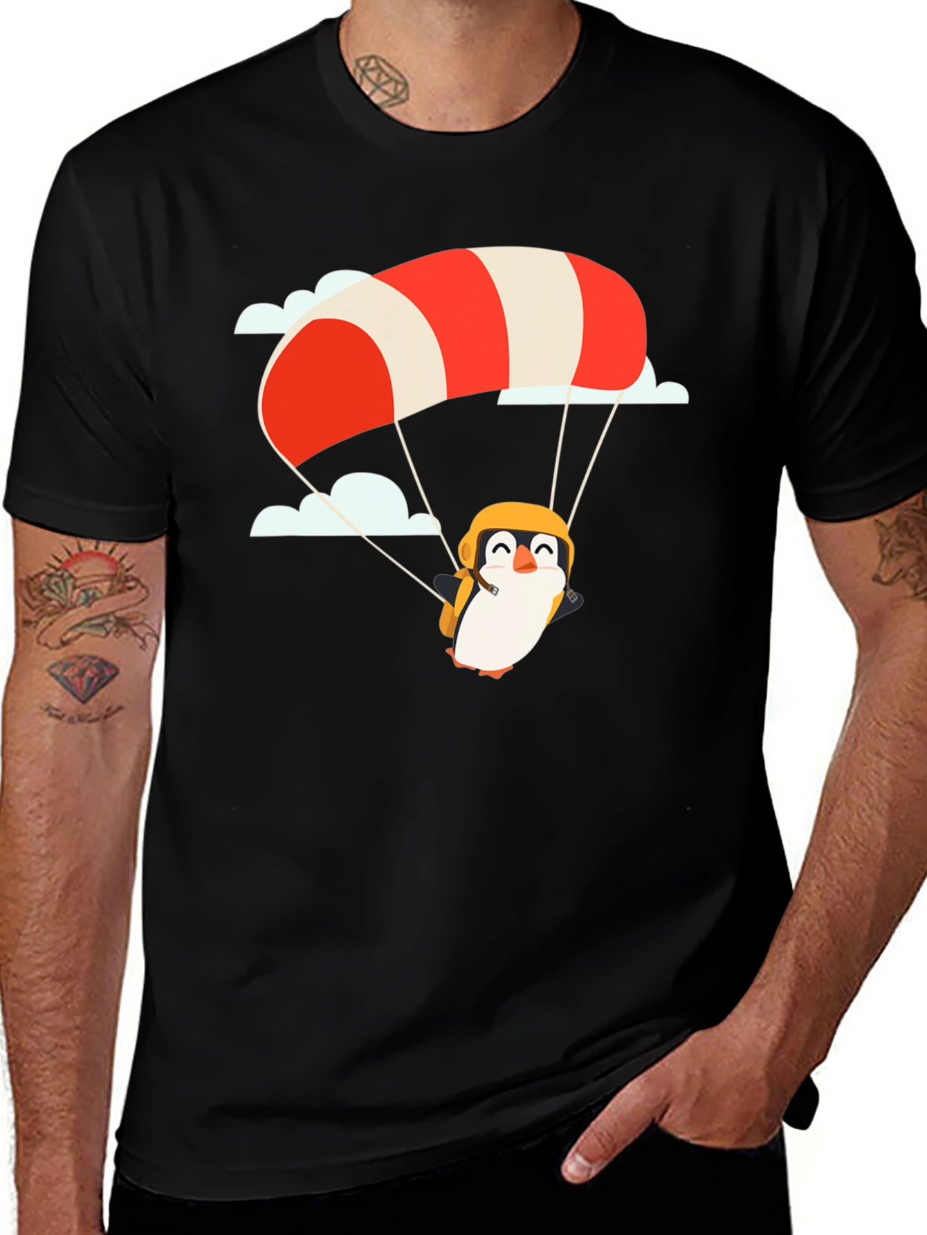 Variant 5 of Penguin Parachute Black T-Shirt