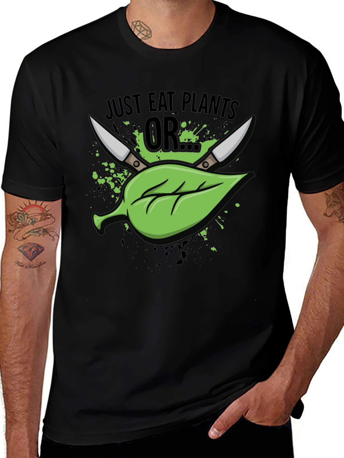 Black Just Eat Plants OR T-Shirt - Vegan Humor main image