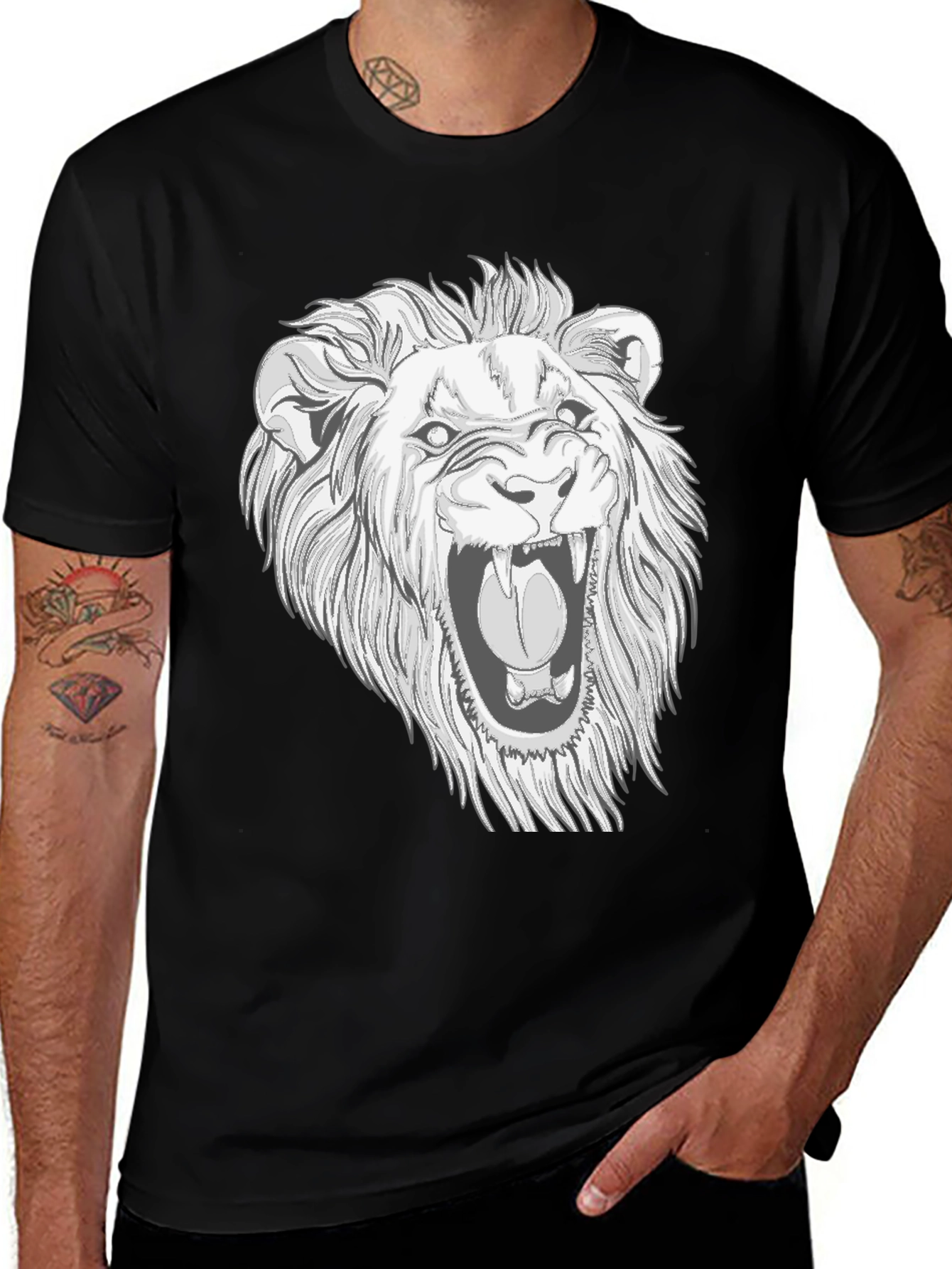 Variant 18 of Lion Graphic Print Black T-Shirt for Men