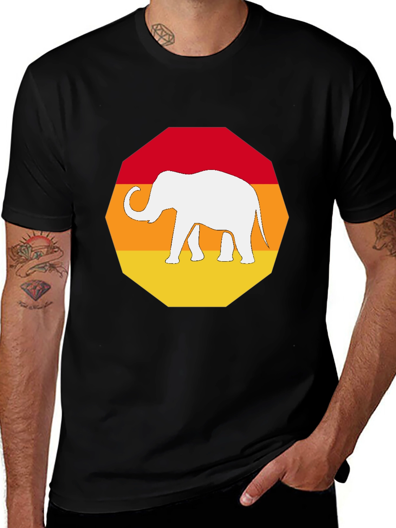 Variant 12 of Retro Elephant Graphic T-Shirt - Men's Black Tee