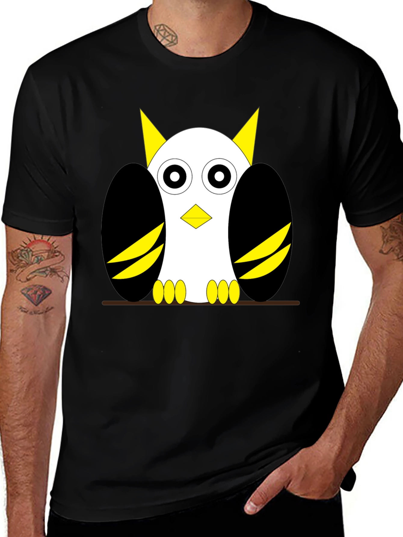Variant 16 of Cartoon Owl Graphic Tee - Black Cotton Blend Shirt