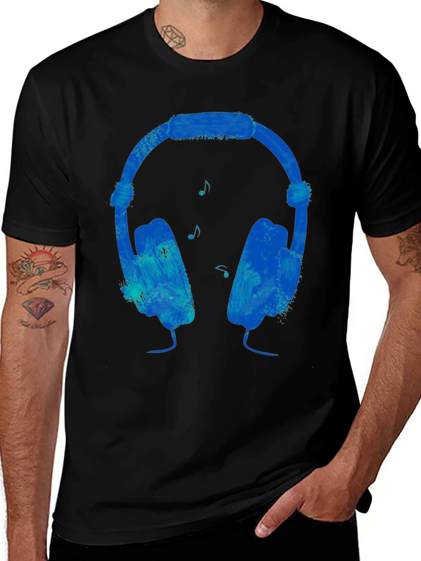 Variant 26 of Blue Headphones Graphic Black T-Shirt