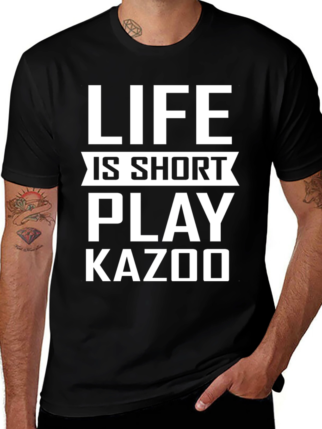Variant 24 of Life is Short, Play Kazoo Black Graphic Tee