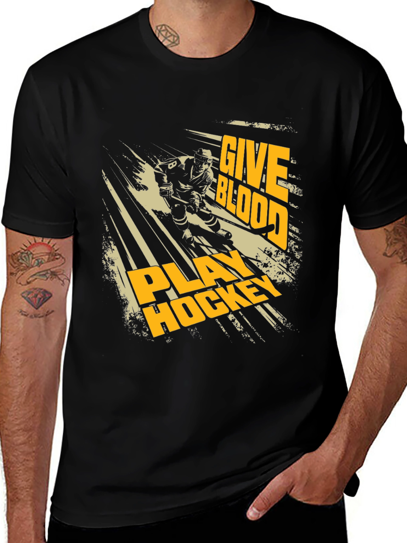 Variant 23 of Give Blood Play Hockey Black T-Shirt