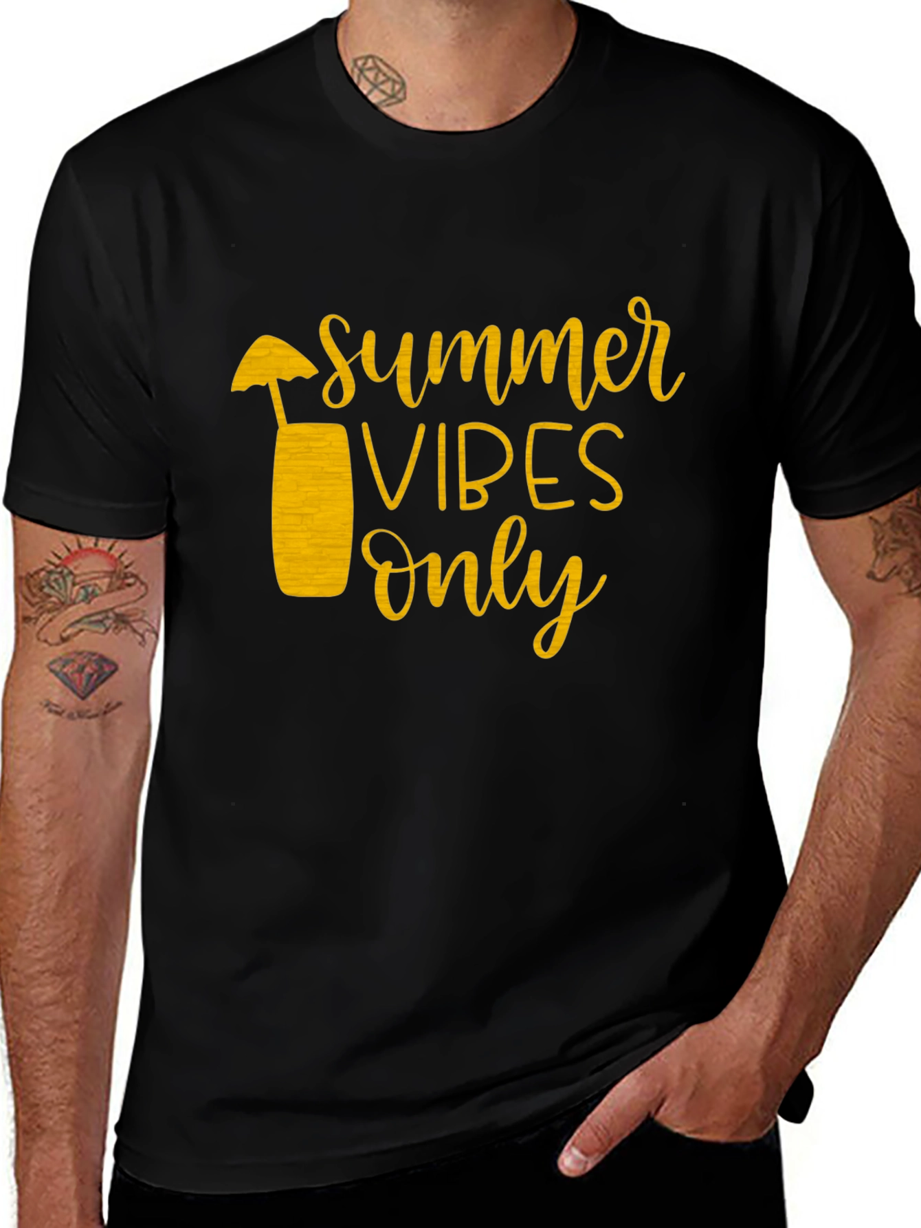 Variant 26 of Summer Vibes Only Graphic Tee - Black Cotton T-Shirt