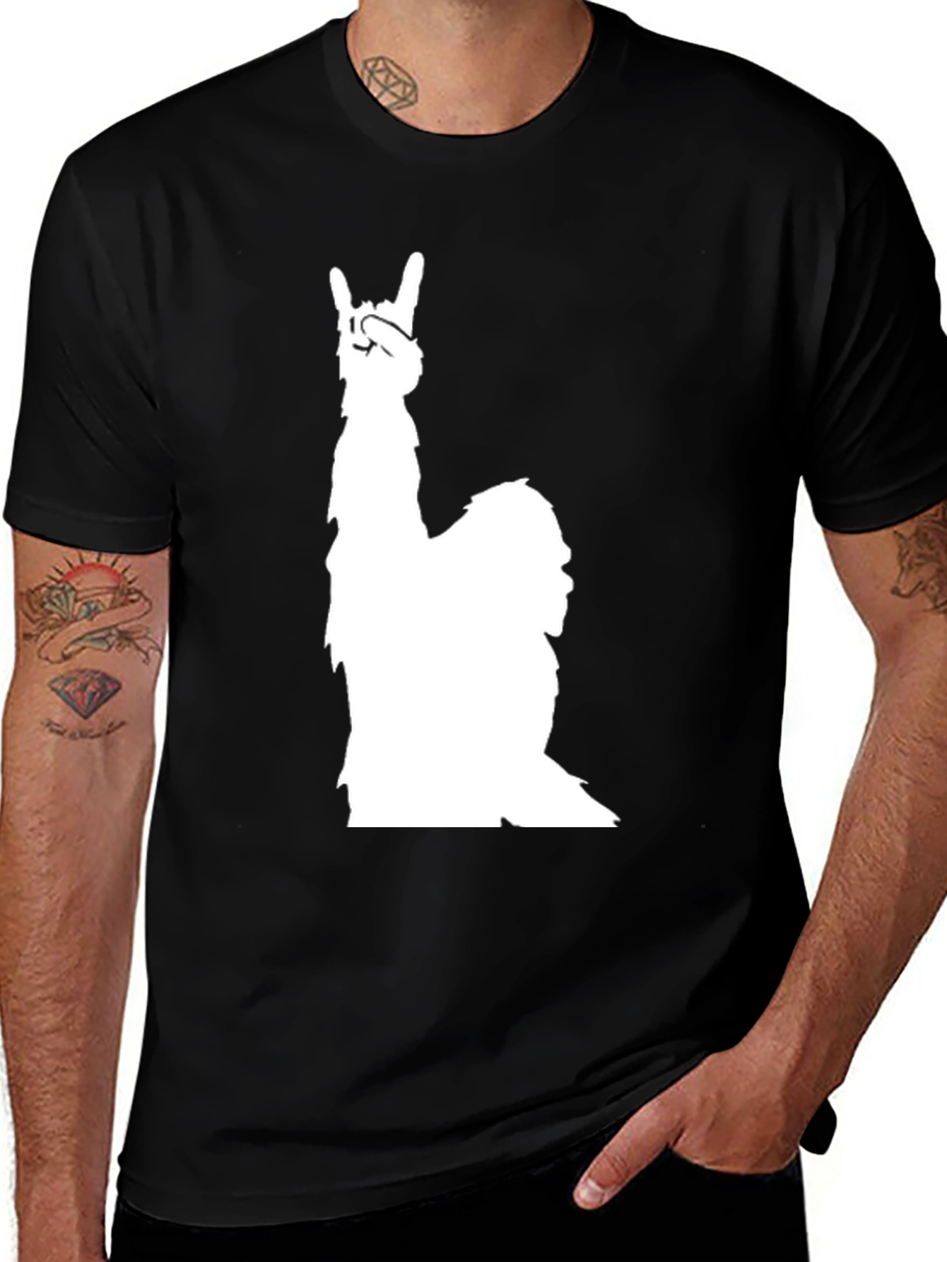 Variant 26 of Rock On Llama Graphic Tee - Black Cotton Blend T-Shirt