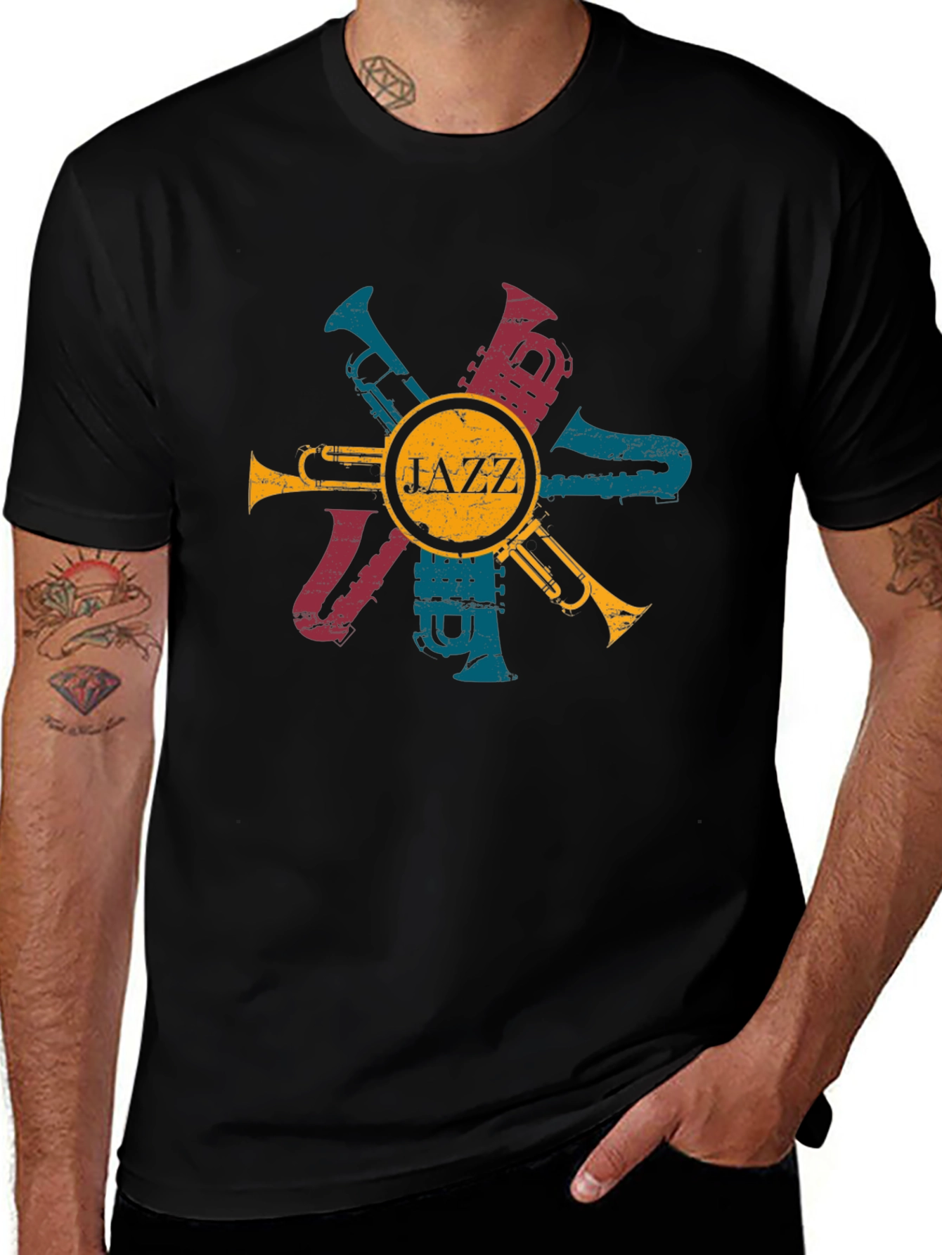 Variant 8 of Vintage Jazz Instrument Graphic Tee - Black