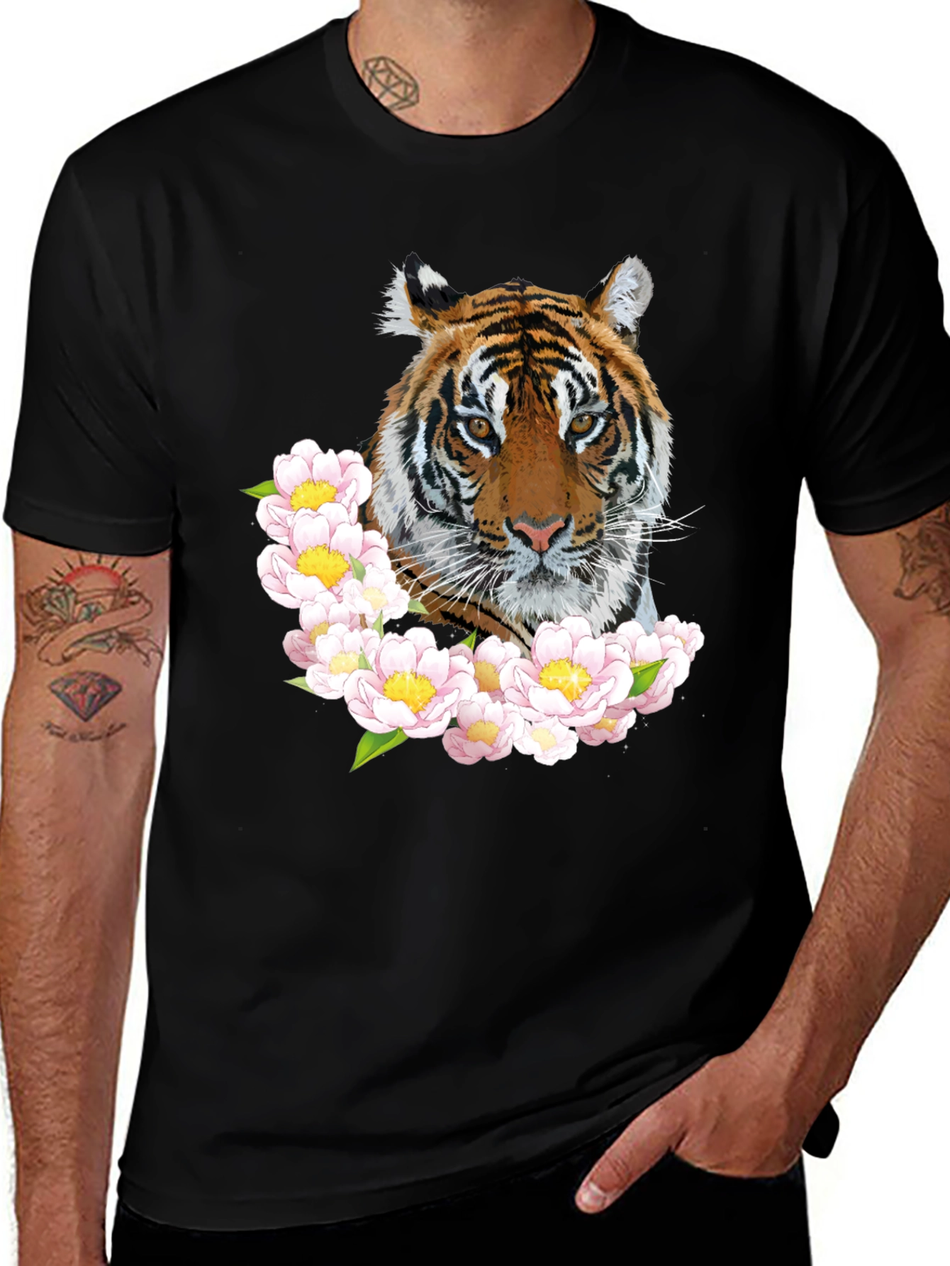Variant 20 of Tiger & Floral Graphic T-Shirt - Stylish Animal Print