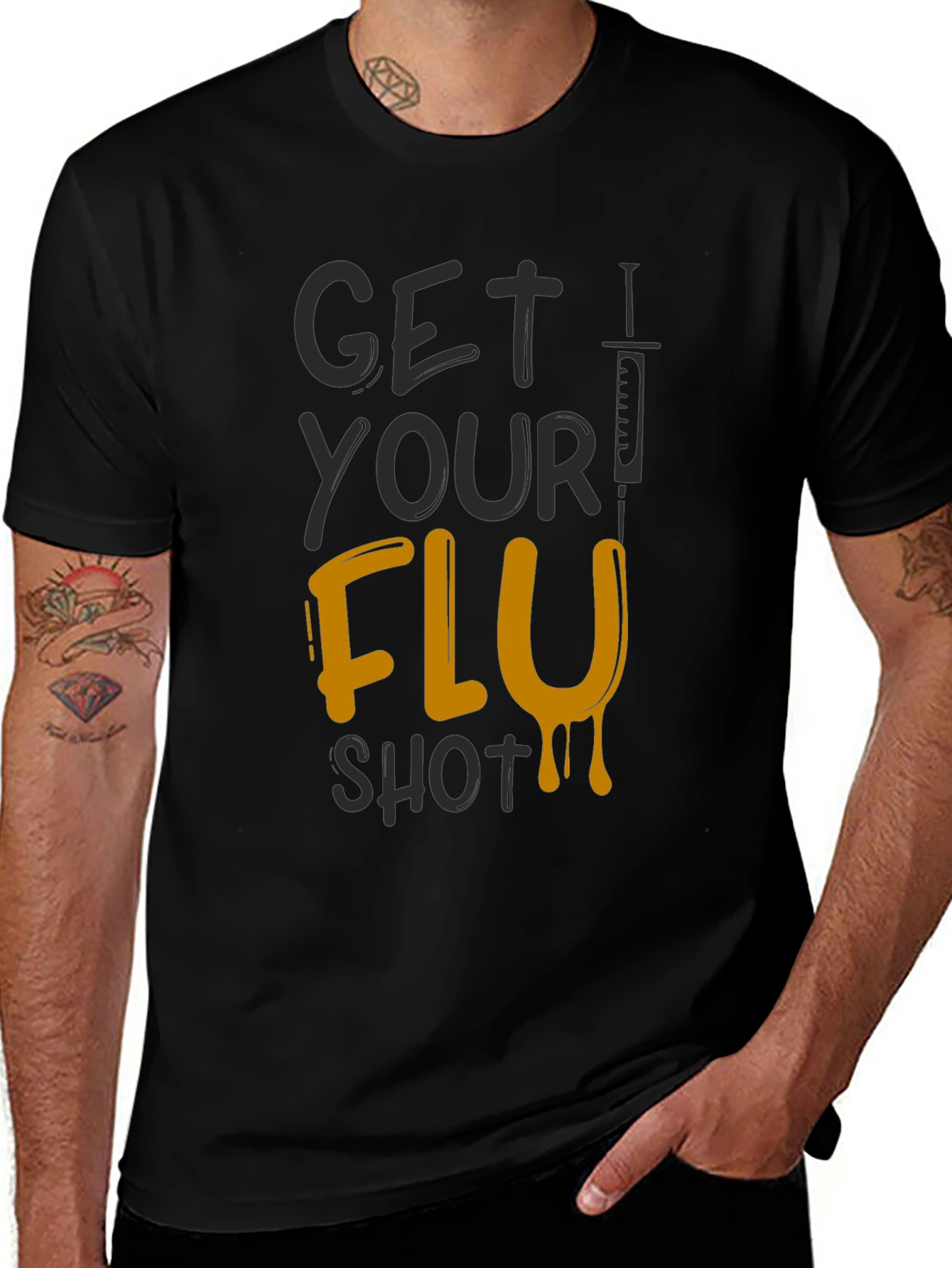 Black Get Your Flu Shot T-Shirt - Black Novelty Tee main image