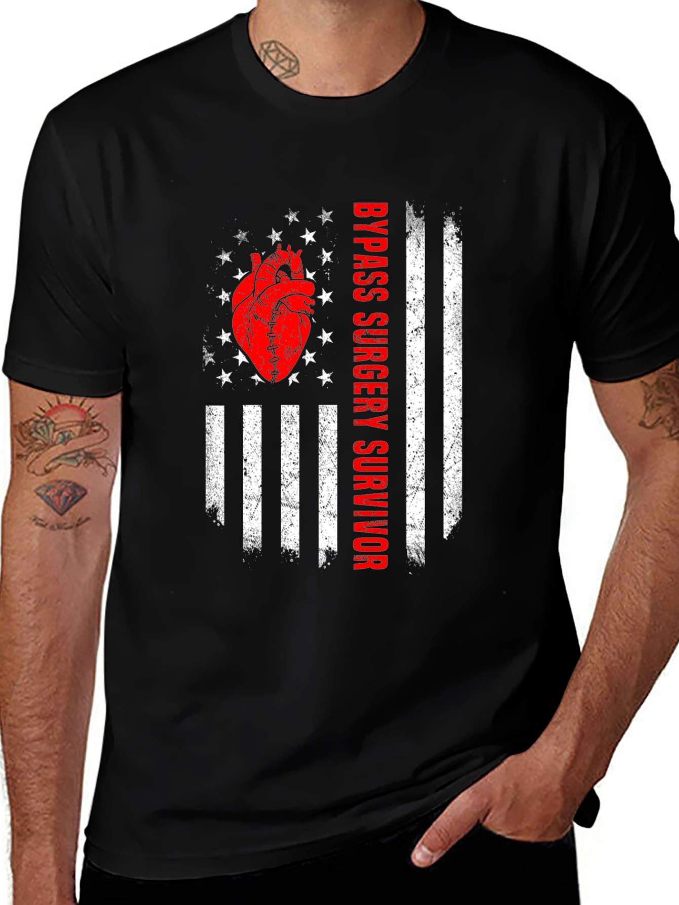 Variant 27 of Bypass Surgery Survivor Heart Flag Graphic Tee