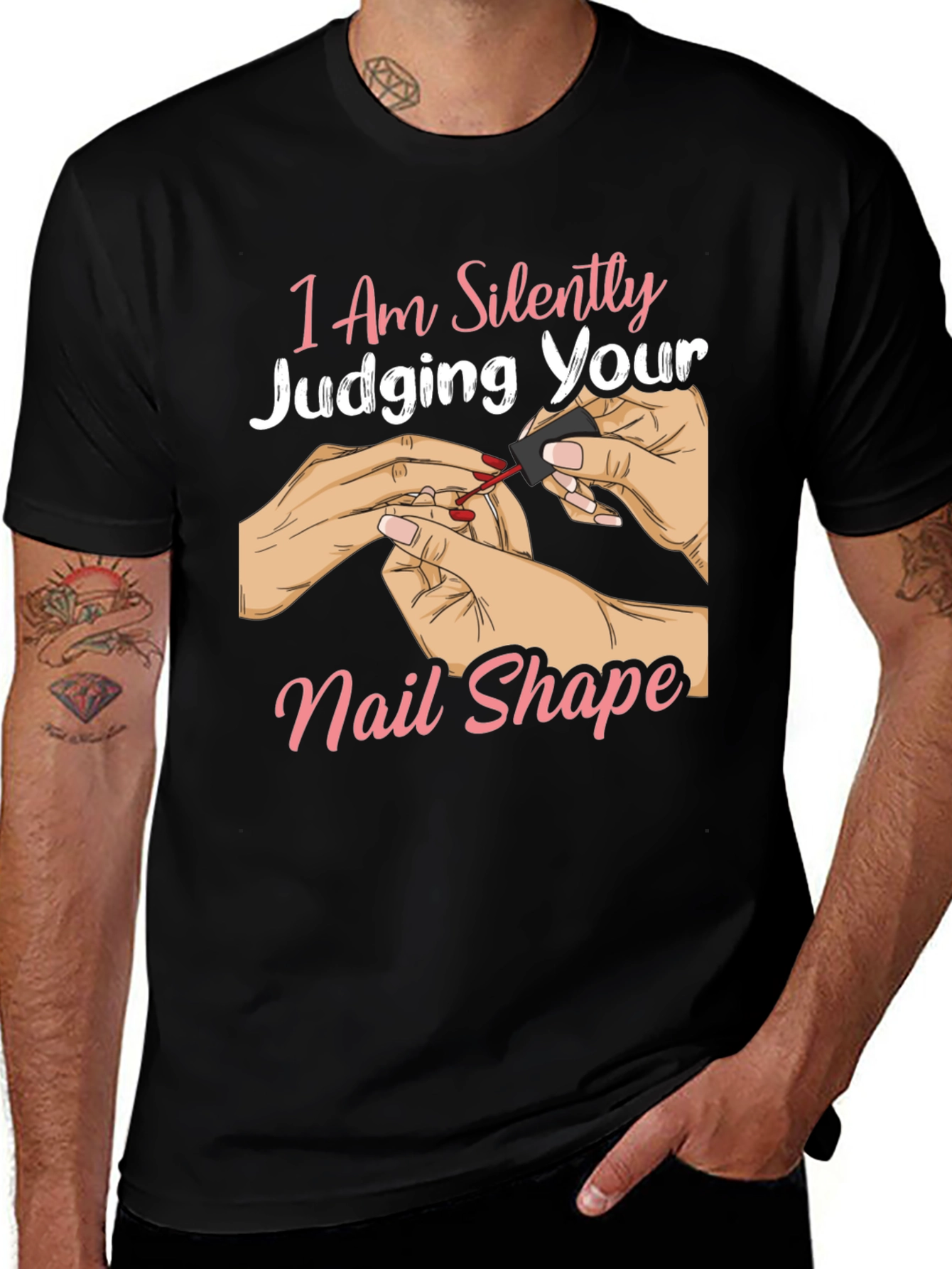 Variant 18 of Silently Judging Nail Shape T-Shirt - Funny Manicure Tee