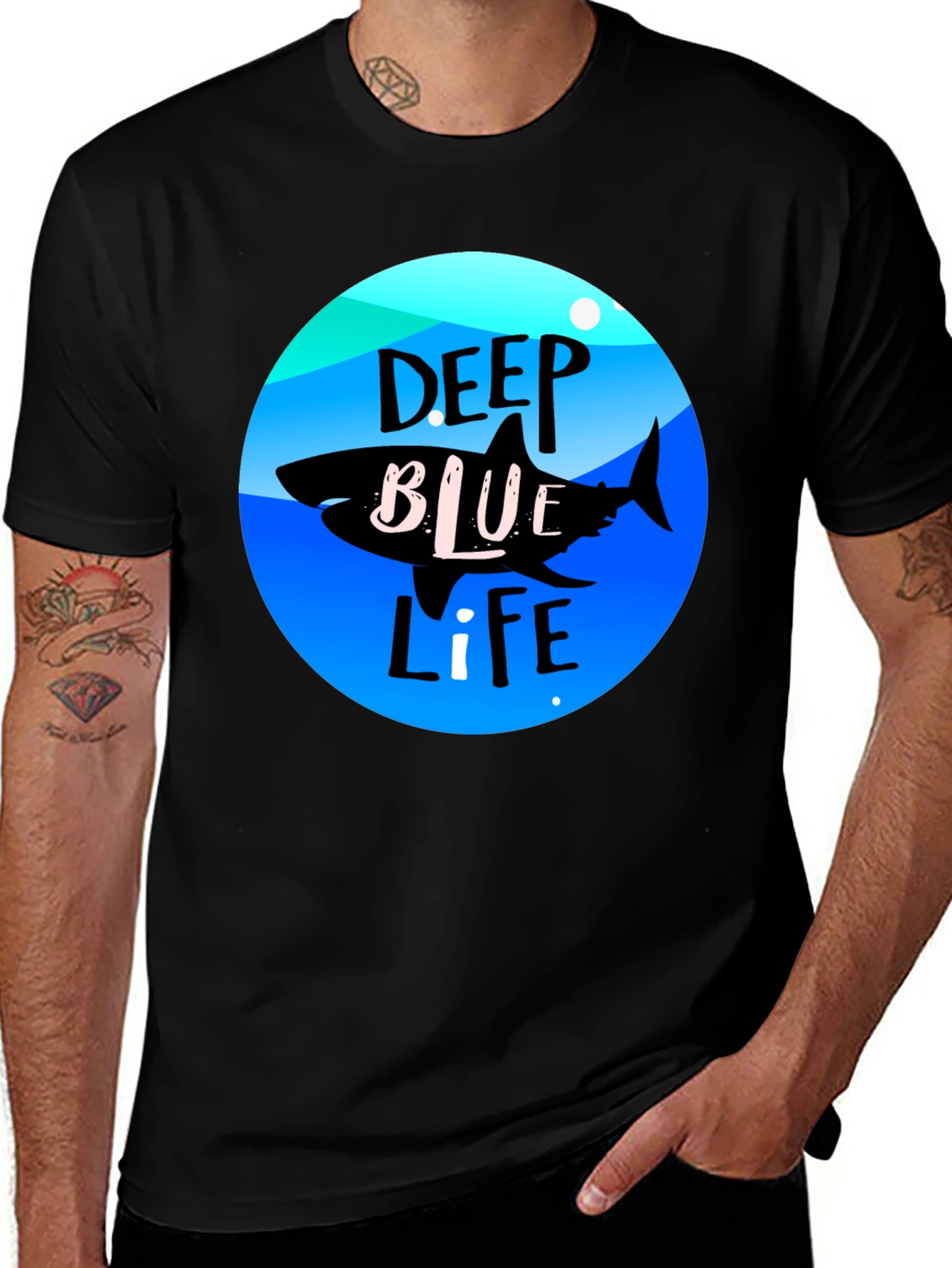 Variant 20 of Deep Blue Life Shark Graphic Tee - Black