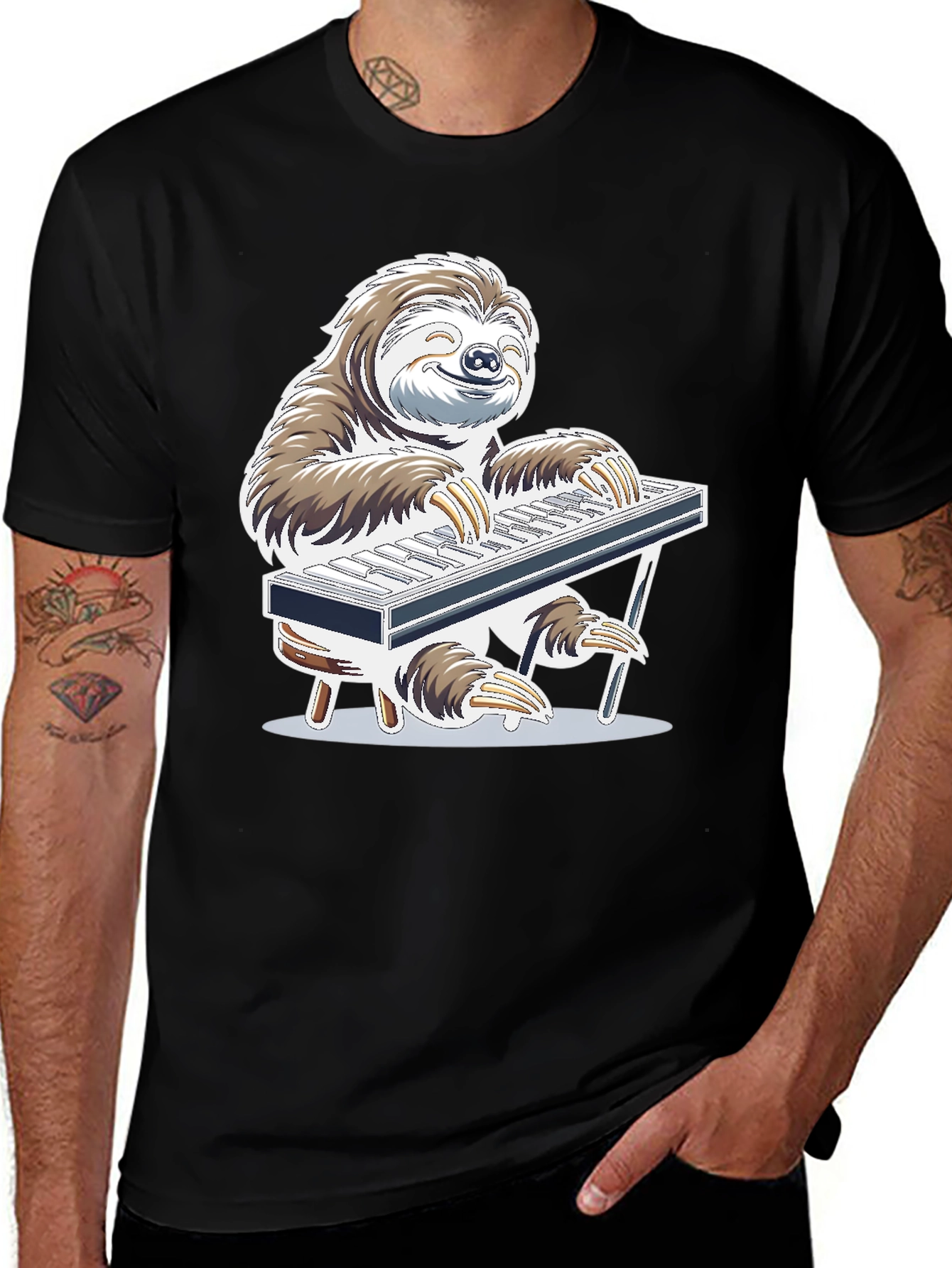 Variant 15 of Sloth Keyboardist T-Shirt - Playful Graphic Tee