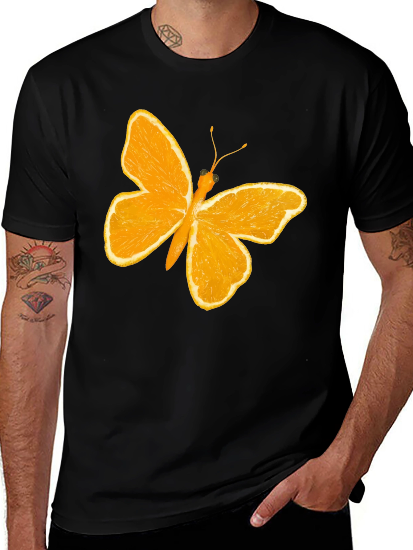 Variant 7 of Orange Butterfly Graphic Black T-Shirt