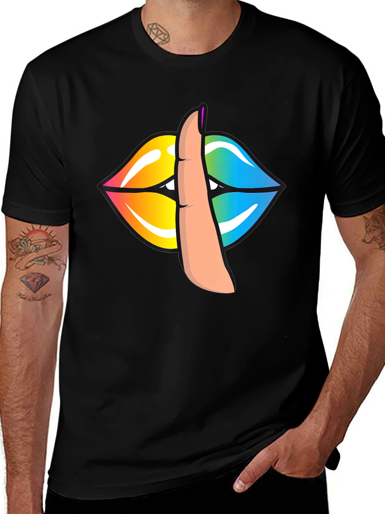 Variant 29 of Rainbow Lips Shhh Graphic Tee - Stylish Unisex T-Shirt