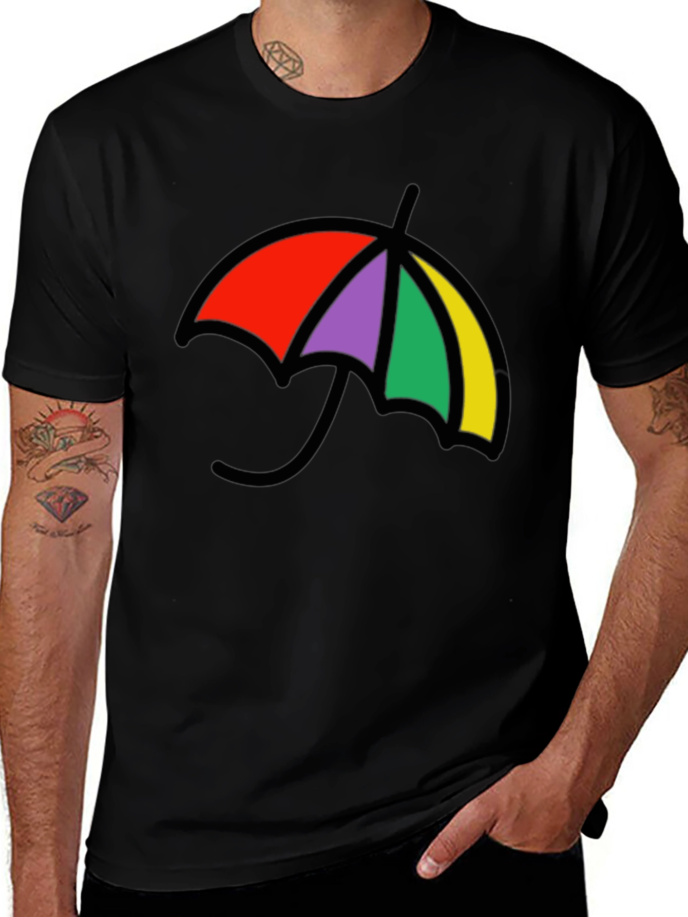 Variant 7 of Colorful Umbrella Graphic Black T-Shirt