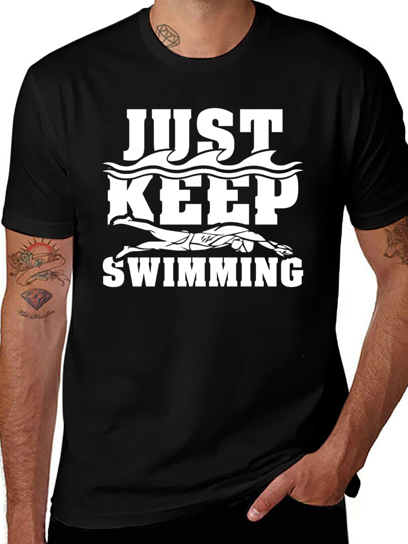 Just Keep Swimming Graphic T-Shirt - Motivational Tee