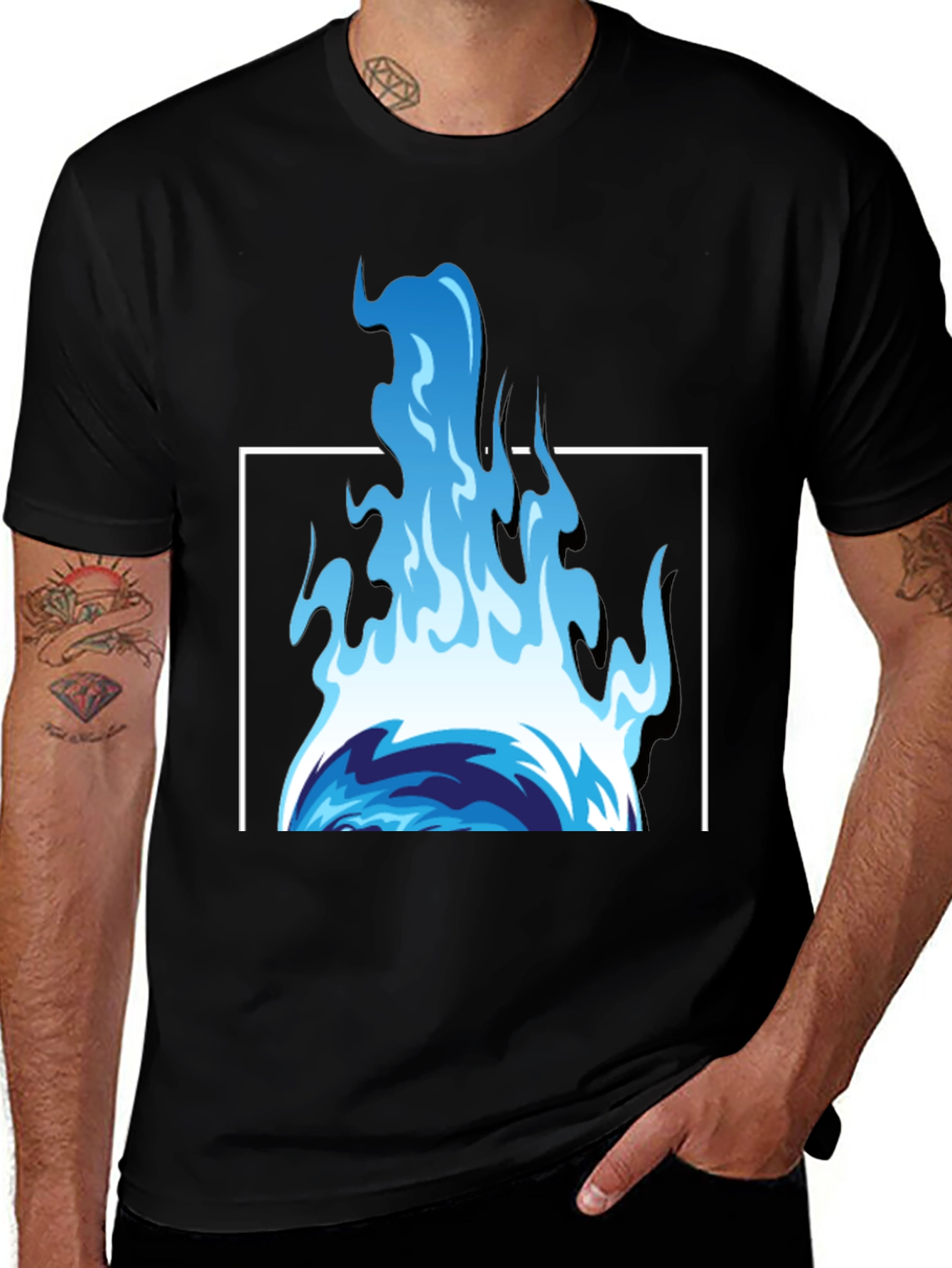 Variant 8 of Blue Flame Graphic Print Black T-Shirt