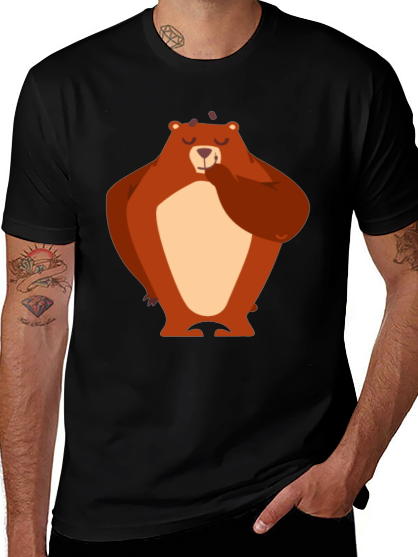 Variant 25 of Bear Graphic T-Shirt - Black Cotton Tee