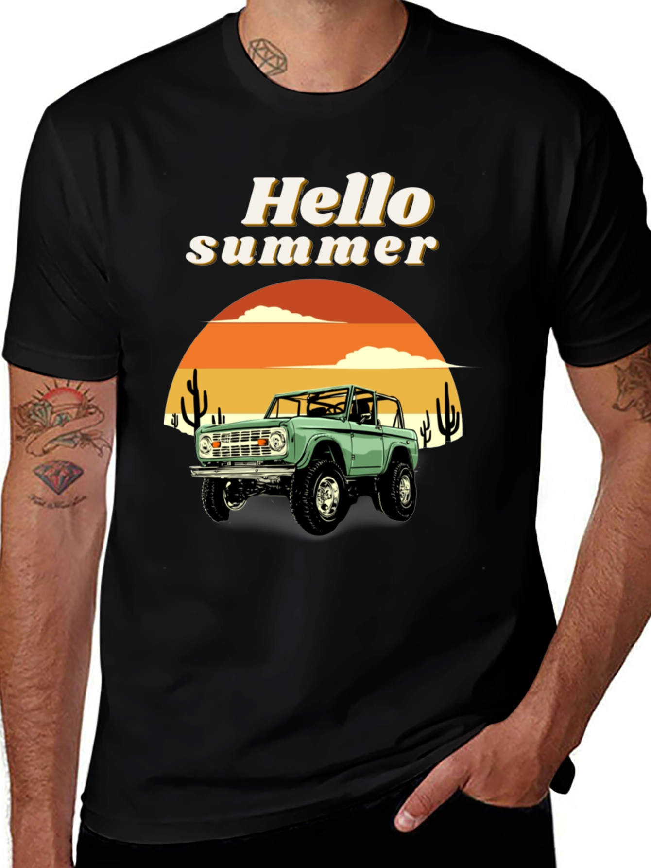 Variant 14 of Hello Summer T-Shirt - Vintage Bronco Desert Scene