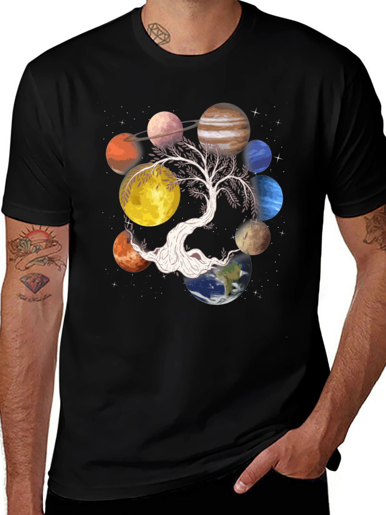 Variant 9 of Planets Tree Graphic Black T-Shirt