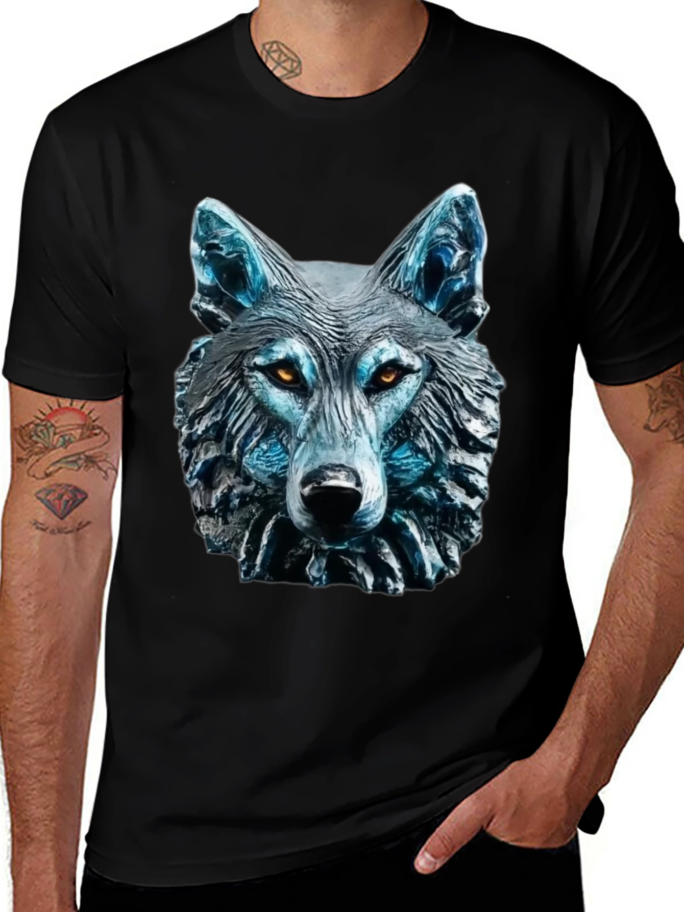 Variant 23 of Wolf Graphic Tee - Black Stylish Animal Shirt