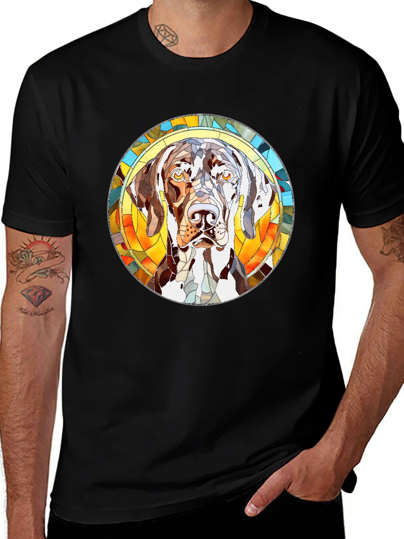 Variant 17 of Dog Stained Glass Graphic Tee - Black
