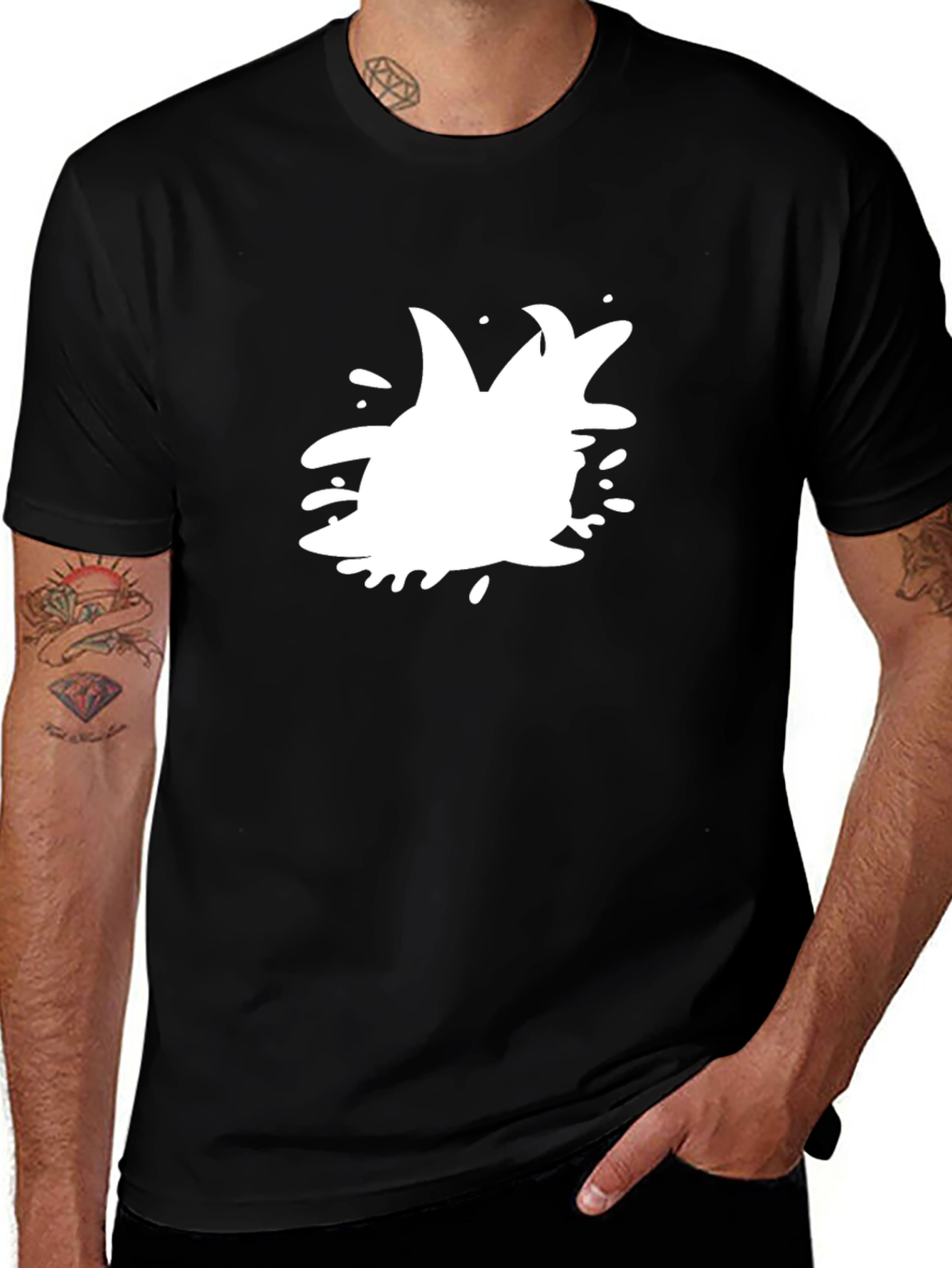 Variant 18 of Cool Black T-Shirt with White Splash Design