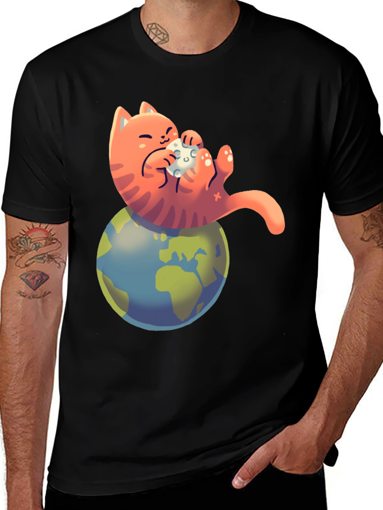 Variant 19 of Cat on Earth T-Shirt - Whimsical Graphic Tee