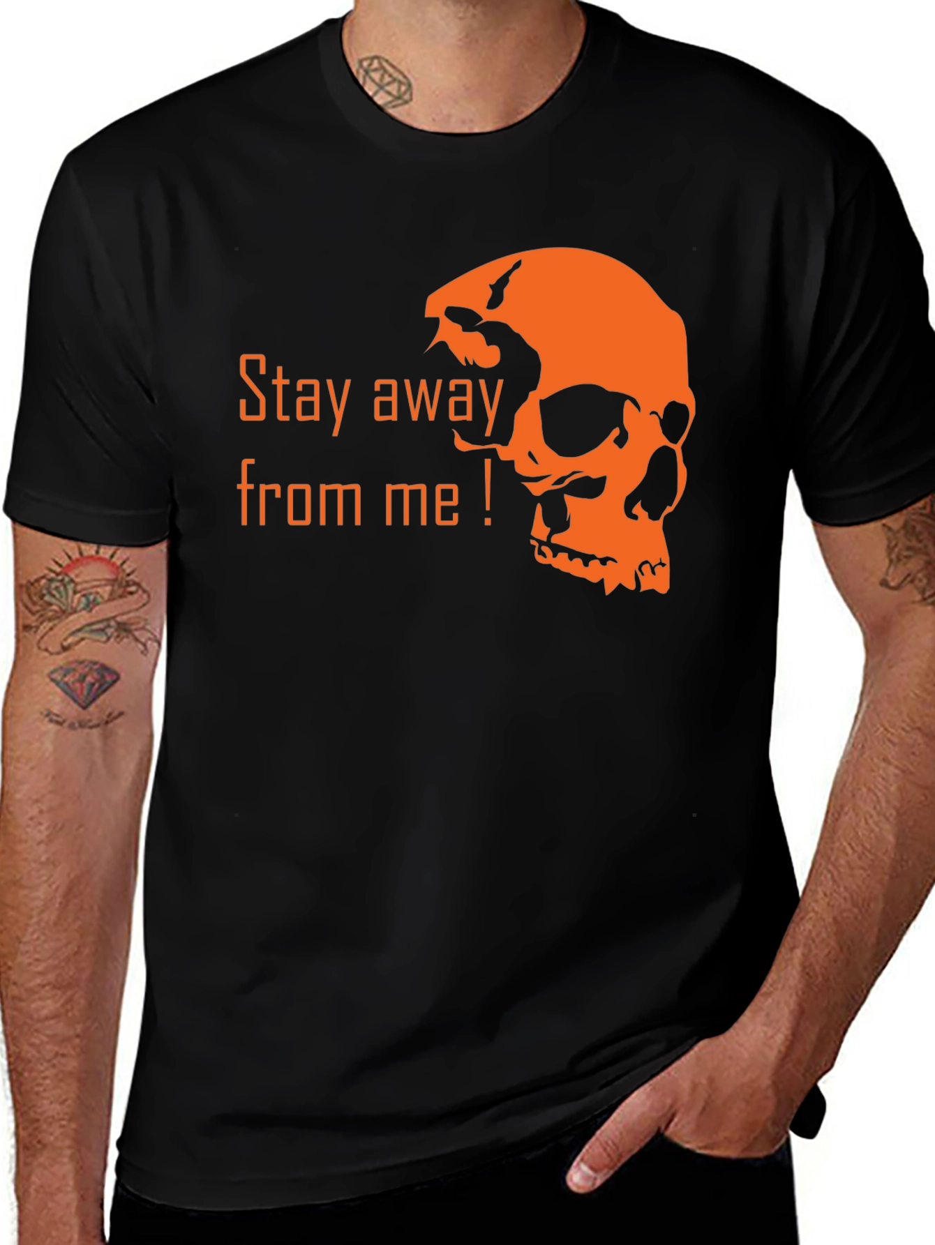 Variant 27 of Stay Away Skull Tee - Black Cotton