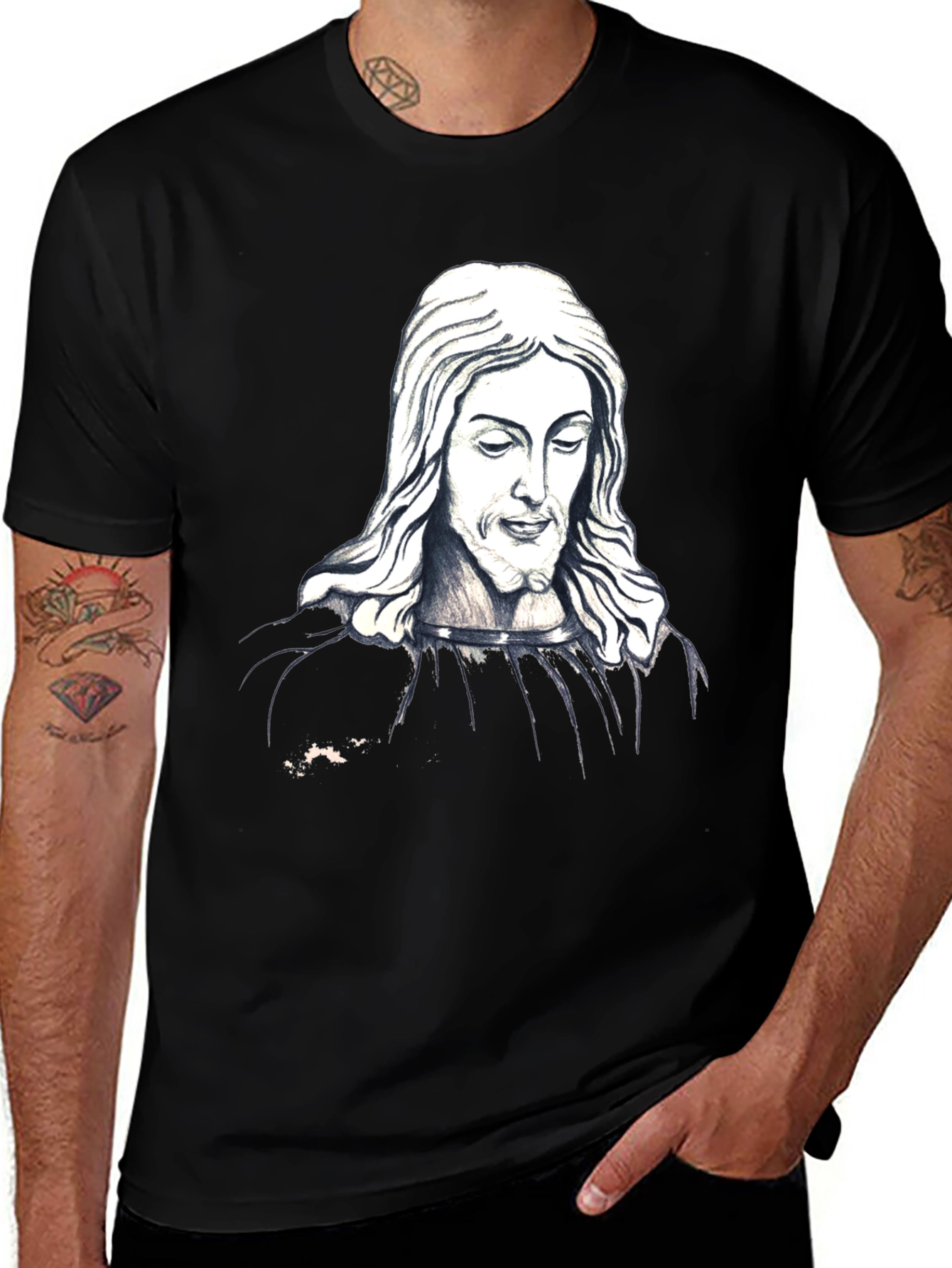 Variant 28 of Black T-Shirt with Jesus Graphic