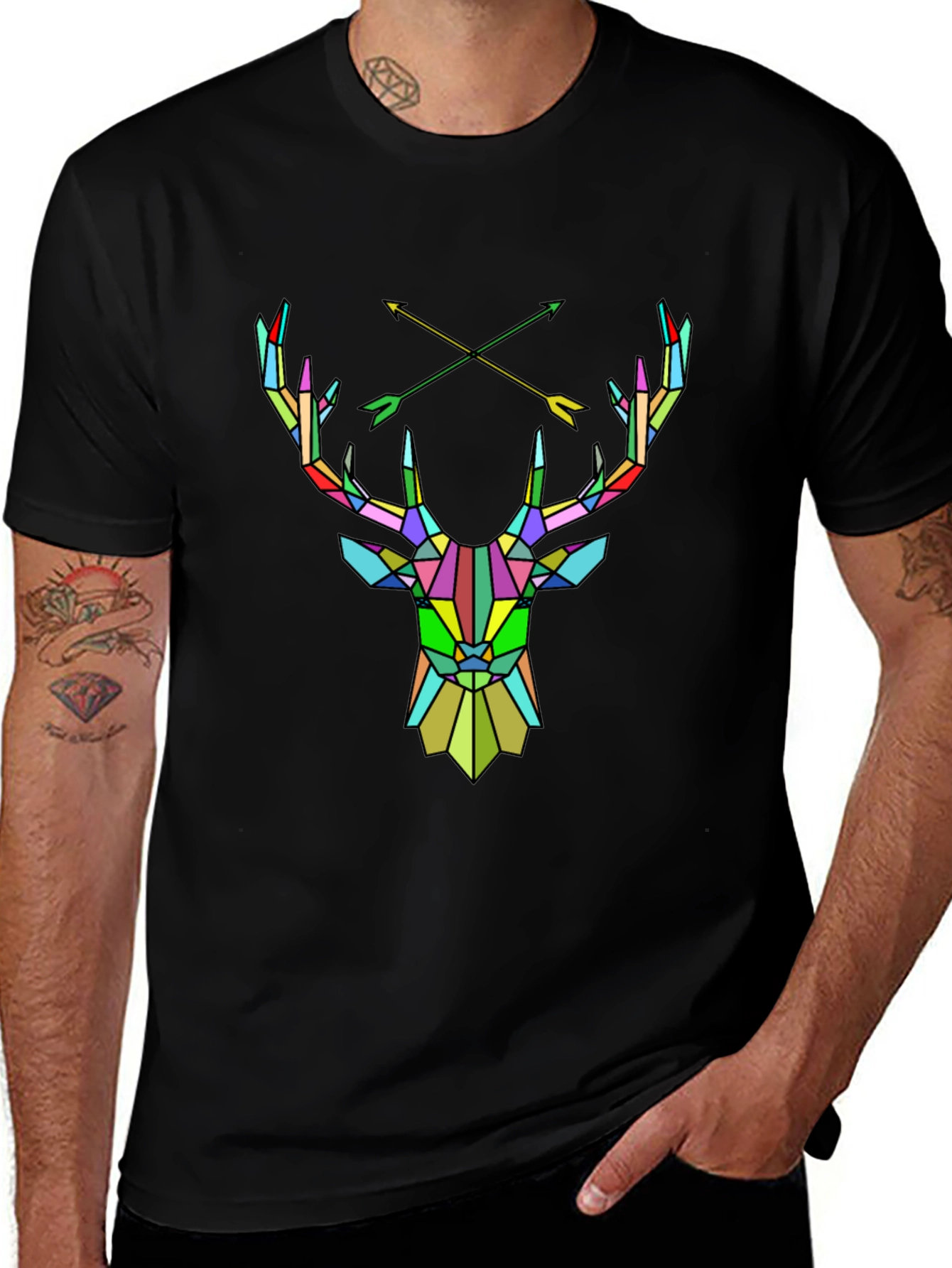 Variant 22 of Geometric Deer Head Graphic Tee - Men's Black T-Shirt